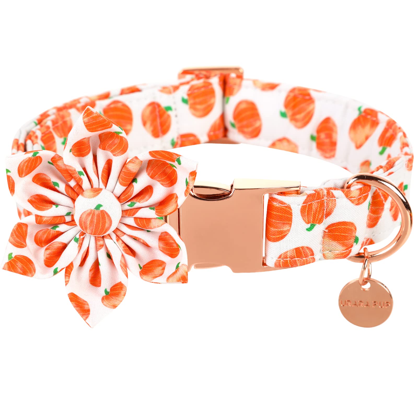 Up Urara Pup Halloween Dog Collar With Flower, Pumpkin Cotton Flower Collar For X-Large Girl Boy Dog, Fall Dog Collar Flower With Durable Metal Buckle, Adorable Pumpkin Pet Collar, Xl, Neck 16-26In