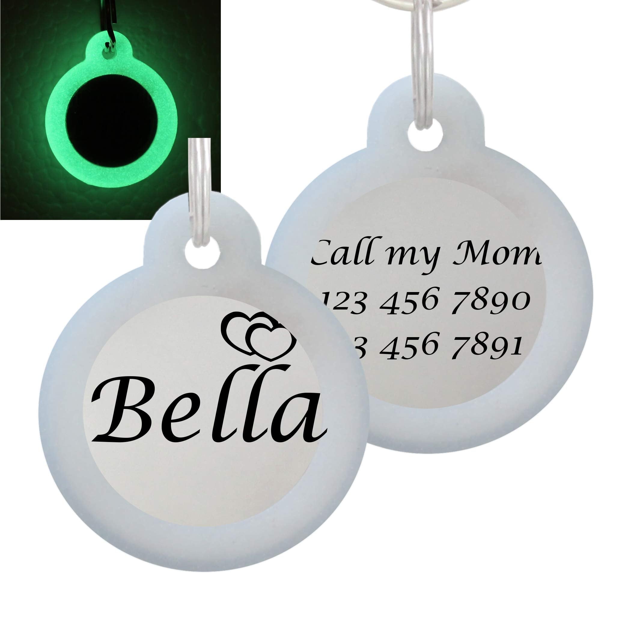 Double Sided Laser Etched Stainless Steel Pet Id Tag For Dog And Cat Engraved And Personalized 1 Round Shape (Hearts With Sile