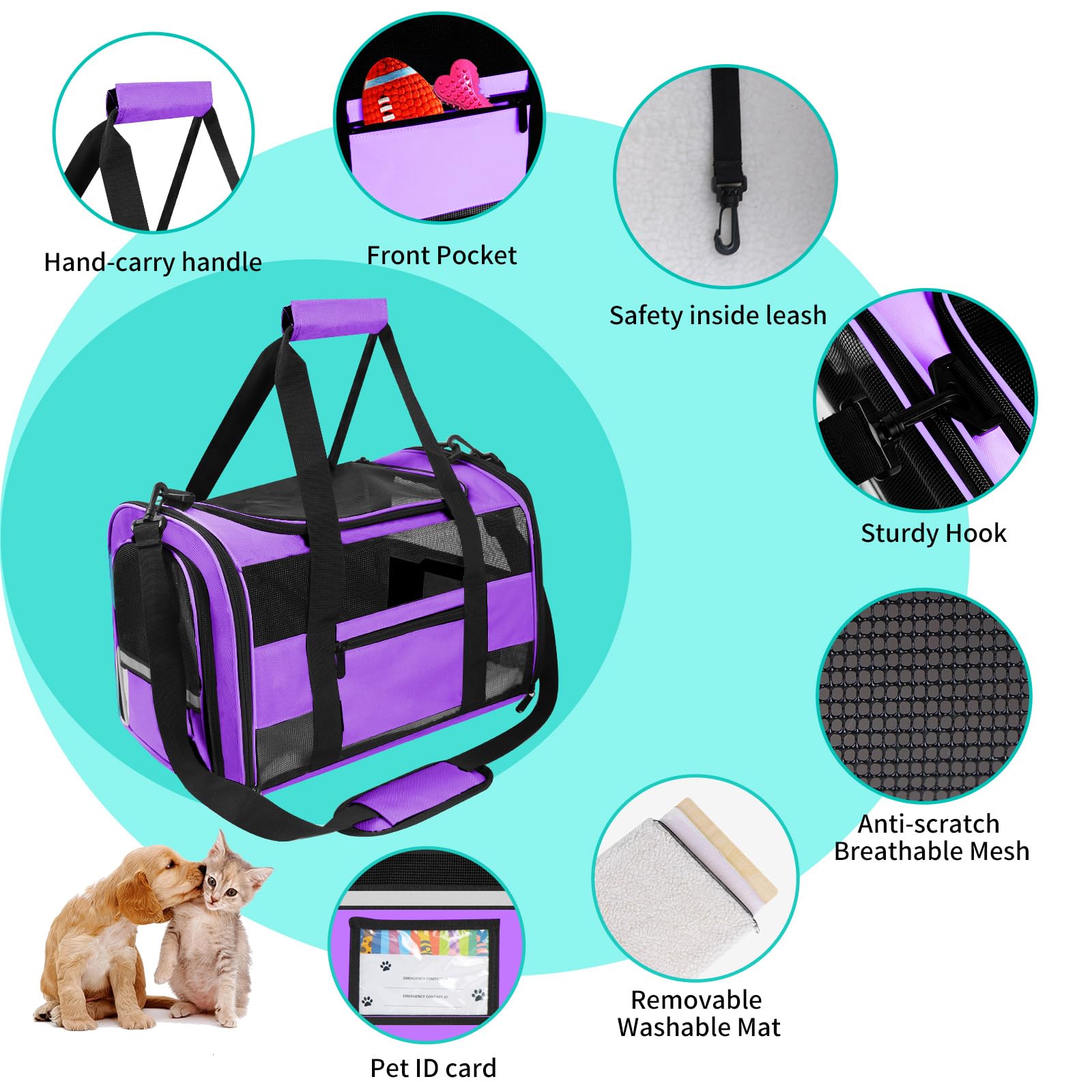 Cussiou Cat Carrier Dog Carriers Airline Approved Pet Carrier For Small Dogs Cats Under 15 Lbs, Collapsible Soft Sided Travel Ca