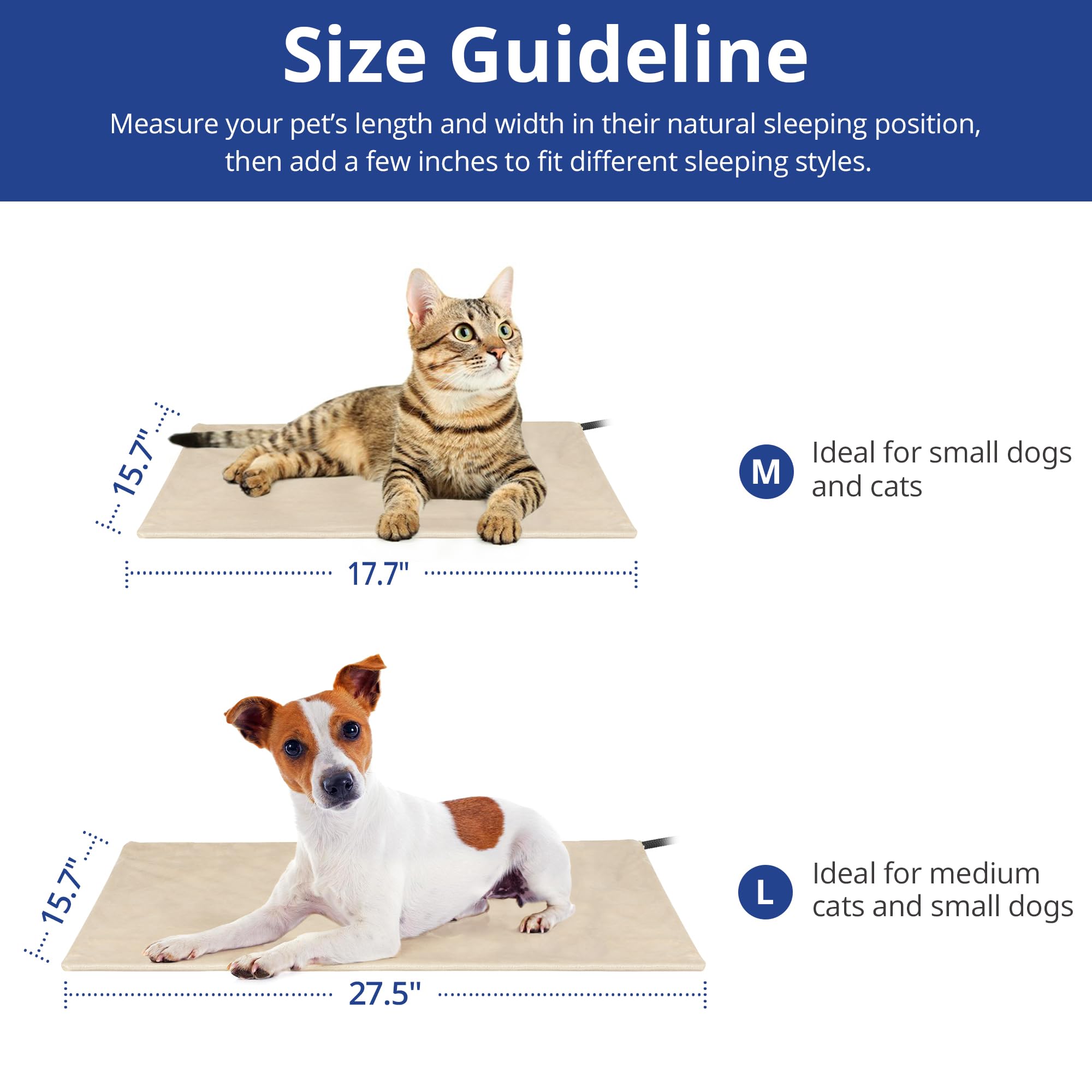 Nicrew Pet Heating Pad For Dogs And Cats, Heated Cat Bed With Steel-Wrapped Cord And Soft Fleece Cover, 17.7 X 15.7 In, 30 Watts