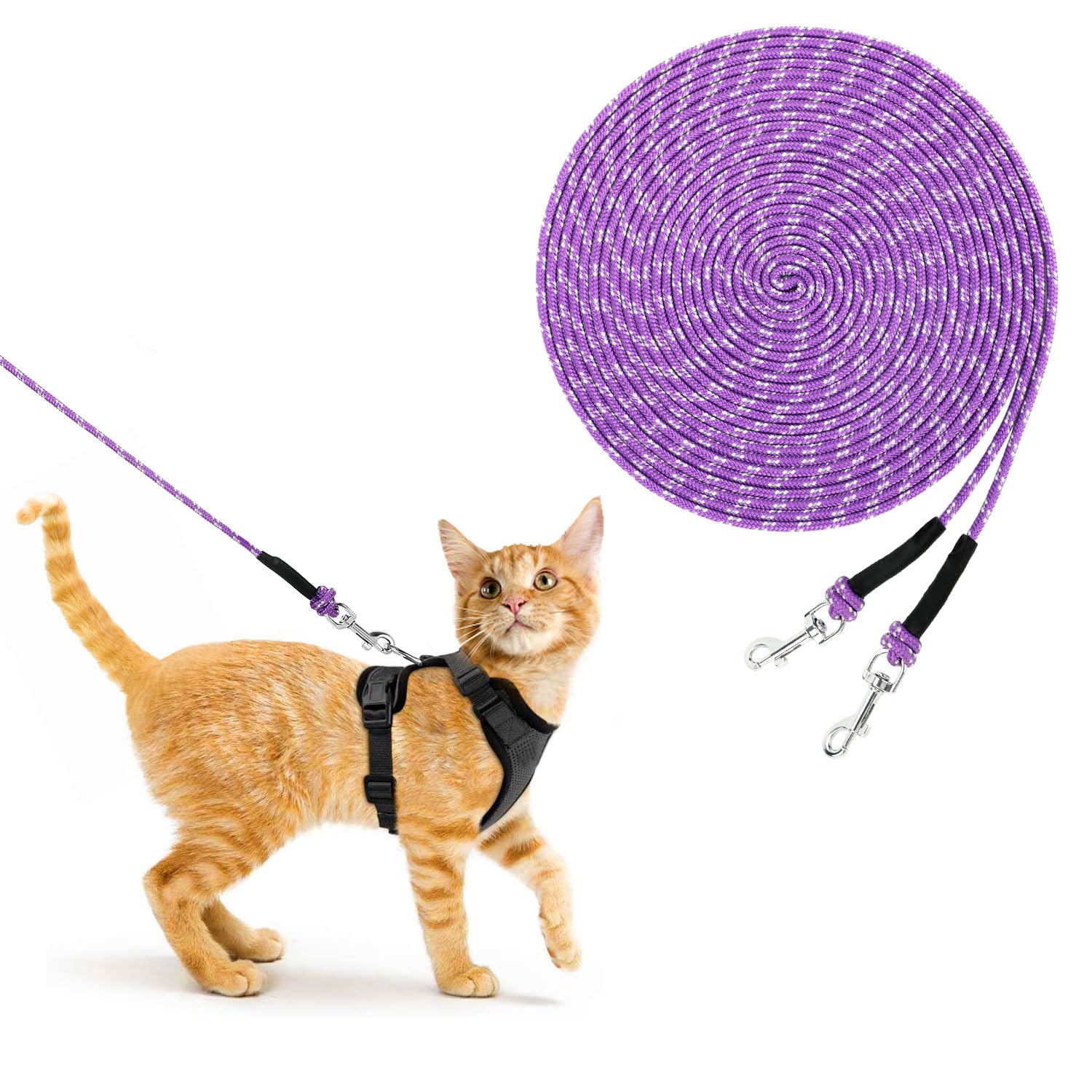 Rypet Reflective Cat Long Leash - 50 Ft Escape Proof Walking Leads Yard Long Leash Durable Safe Personalized Extender Leash Tran