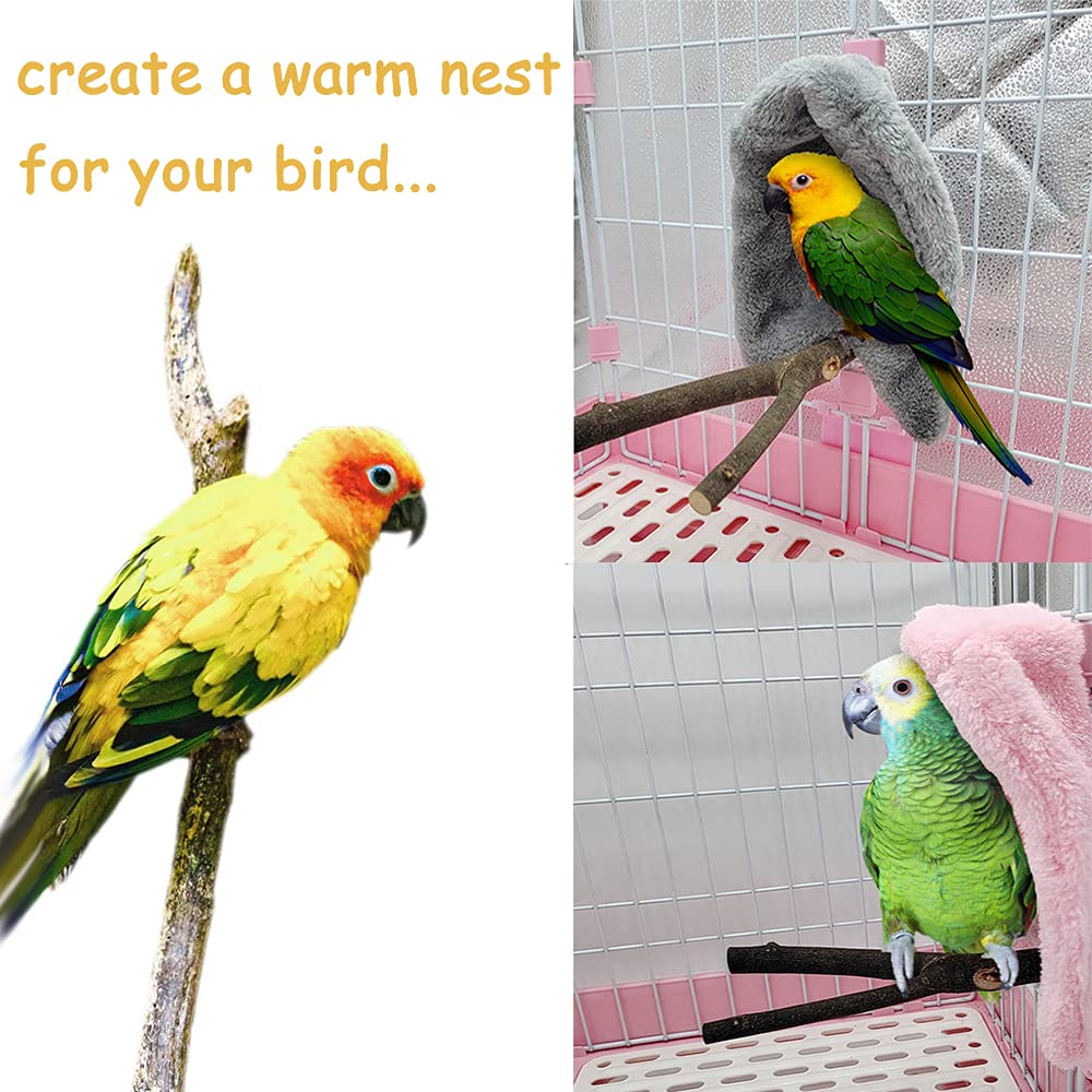 Sinfun 2 Pieces Bird Cozy Corner Fleece Bird Blanket Parrot Warm Nest House Bed Hanging Hammock Toy Plush Snuggle Hut Cage Beddi
