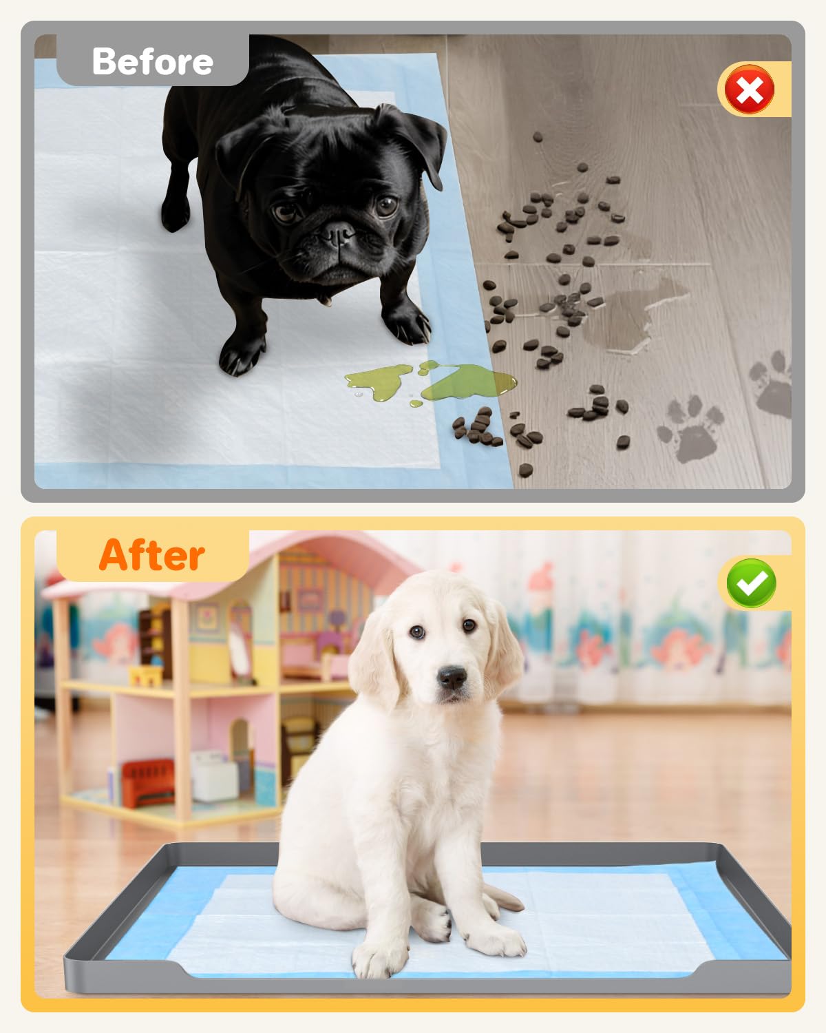 Pee Pad Holder For Dogs, 27''X27'' Non-Slip Silicone Mat & Leak-Proof Tray For Floor Protection, Puppy Potty Training Pad Tray,