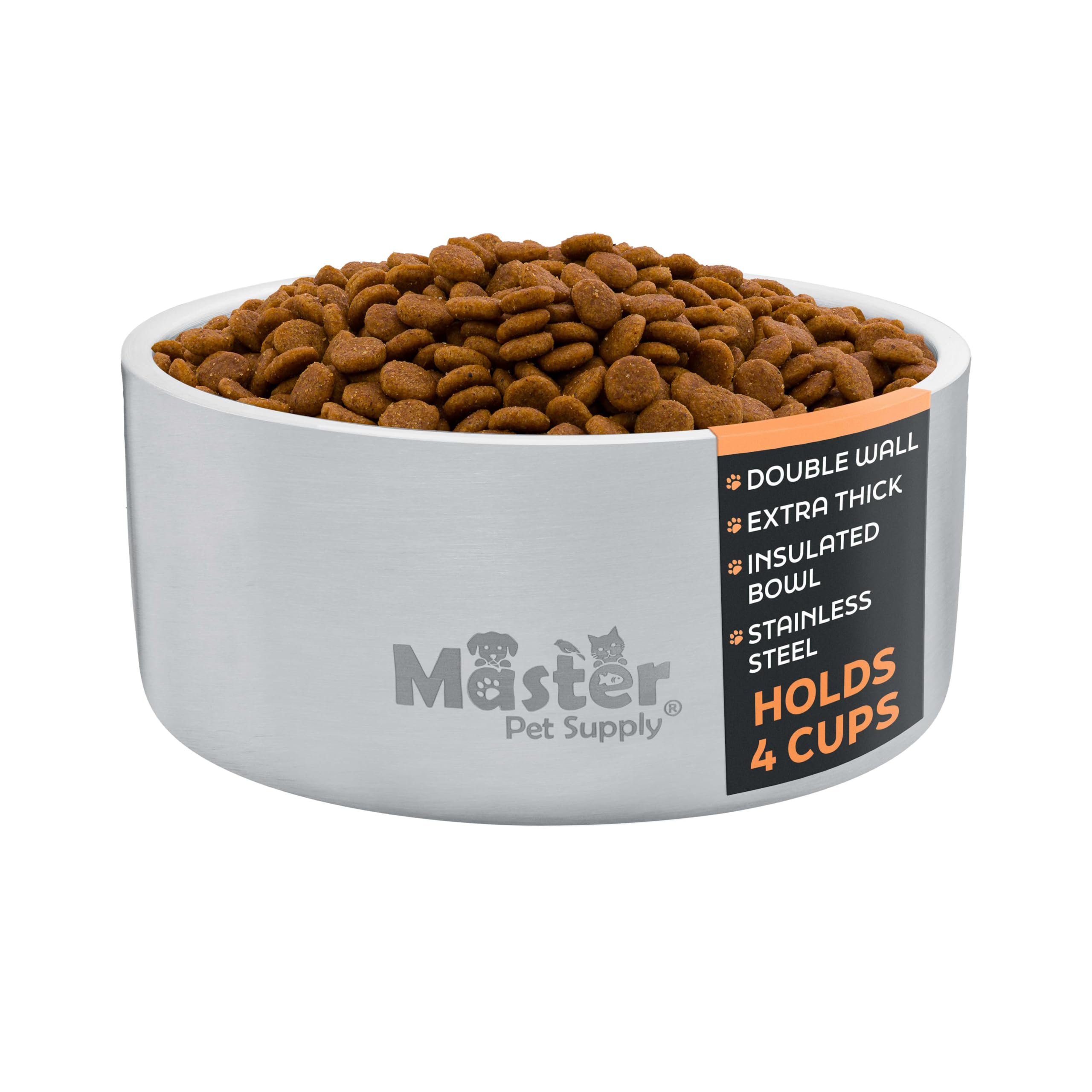 Master Pet Supply Stainless Steel Dog Bowls - 32 oz, Heavy Duty - Stainless Steel, Double Wall Extra-Thick Insulated, Non-Slip P