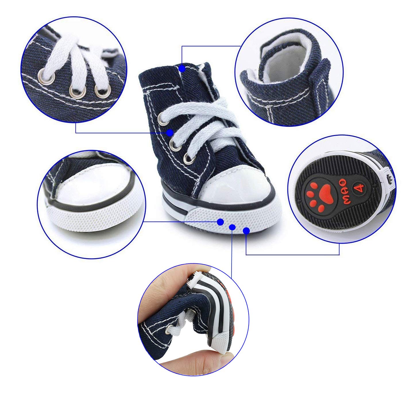 Abcgoodefg Pet Dog Shoes Puppy Nonslip Canvas Sport Sneaker Boots Rubber Sole Shoes For Small Pet Dogs, Dark Blue