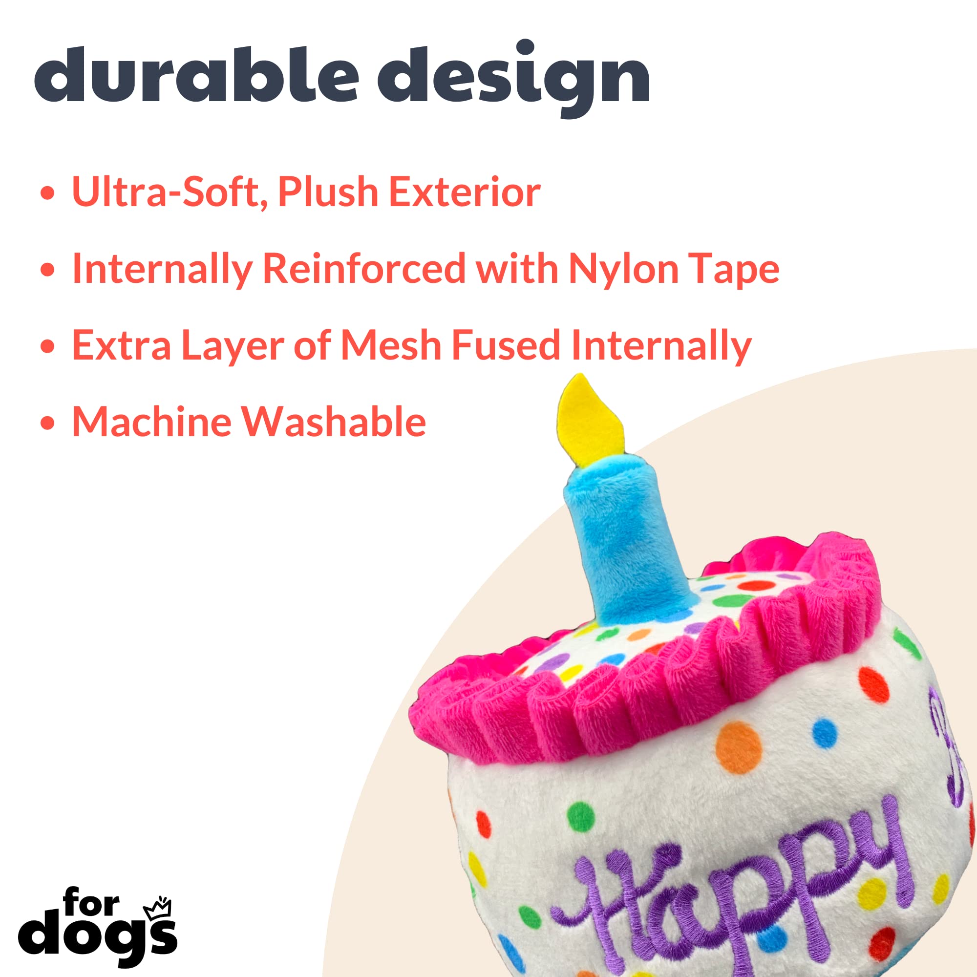 H&K For Dogs Power Plush | Happy Barkday Cake (Small) | Birthday Funny Dog Toy | Dog Toy With Squeaker | Dog Gift | Fun, Durable, And Safe | Squeaky Dog Toy