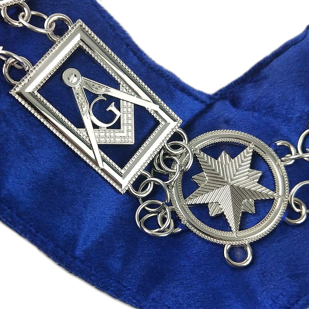 Imason Masonic Chain Collar Blue Lodge Master Mason Compass and Square with G - Silver Plated