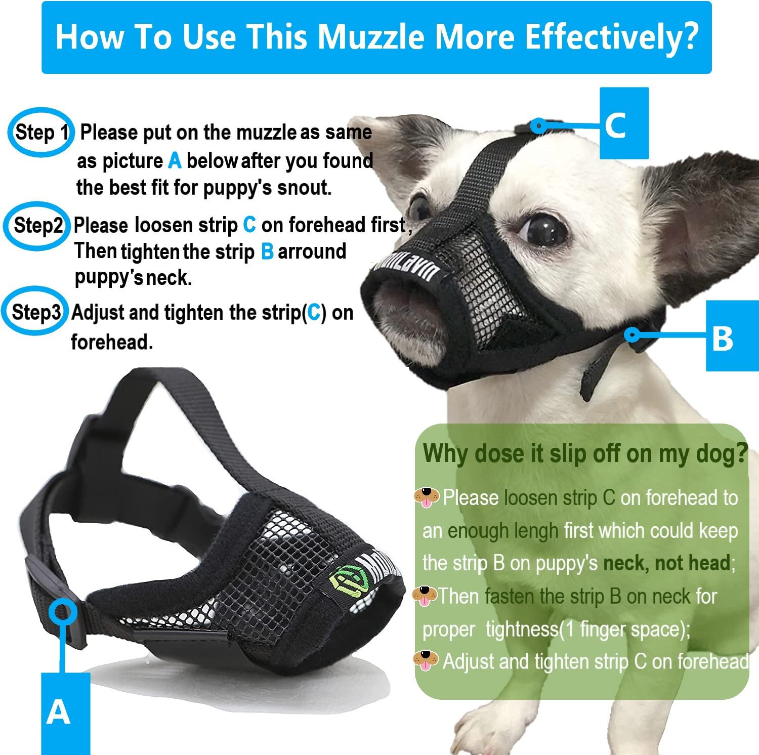MoiiLavin Dog Muzzle, Breathable Mesh Muzzles for Small Dogs 5-15bls, Chihuahua Muzzle for Biting Barking, Adjustable Puppy Muzz