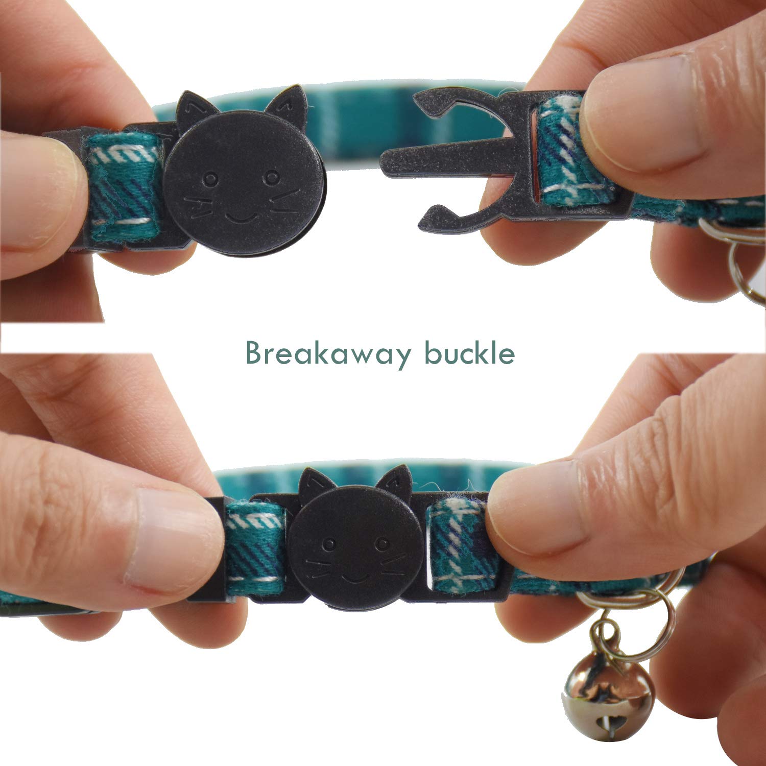 Breakaway Cat Collars With Bell, Set Of 3, Durable & Safe Cute Kitten Collars Safety Adjustable Kitty Collar For Cat Puppy 7.5-11In (Green,Cyan,Black)