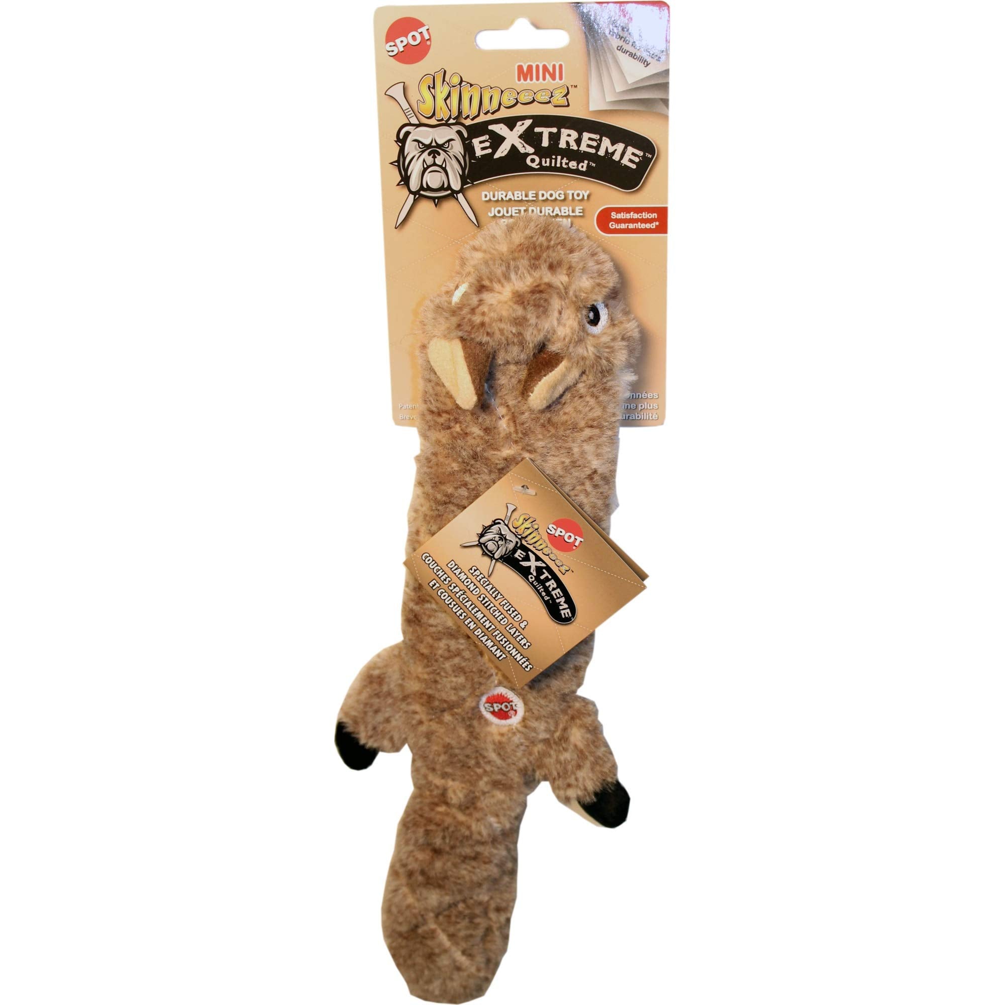 SPOT Skinneeez Extreme Quilted Squirrel Dog Toy - Durable, Stuffing Free, 14" Multicolor, 2 Squeakers for Small & Medium Dogs