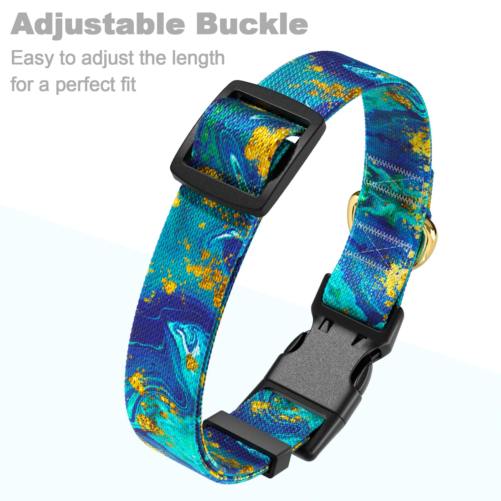 Rnivvi Dog Collar For Medium Dogs, Cute Marble Heavy Duty Adjustable Puppy Collar With Quick Release Buckle For Girl & Female, P