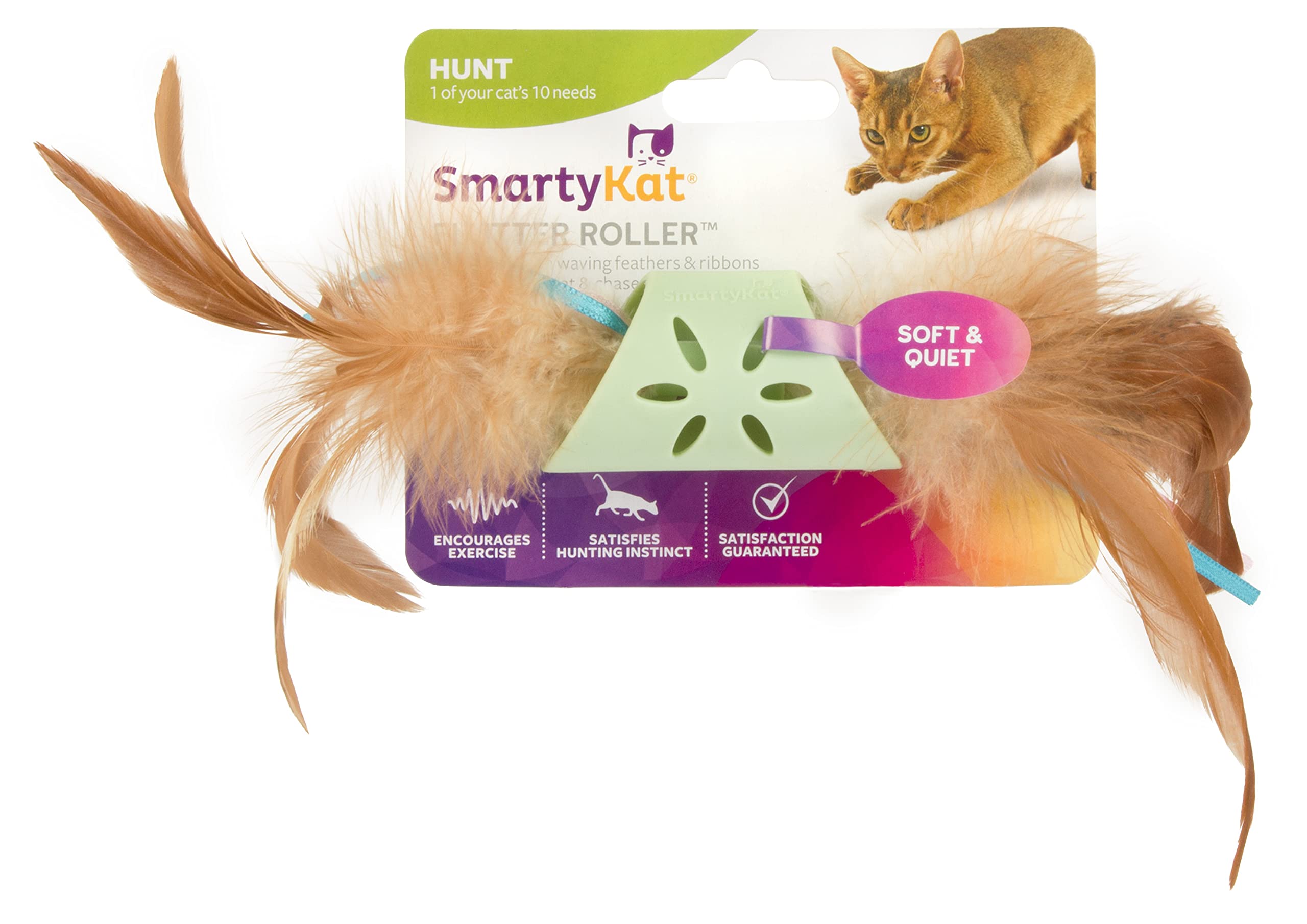 Smartykat Flutter Roller Feather & Ribbon Chase Cat Toy - Green, One Size
