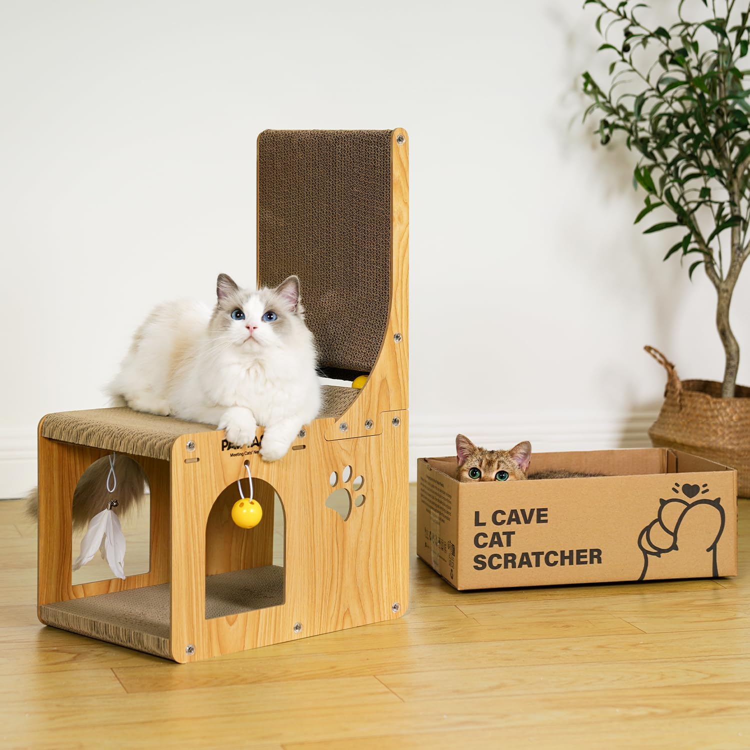 Cat Scratcher Pad For Indoor Cats, Cardboard Scratching Post Vertical Cat Scratch House, Kitten Scratching Board Box With Ball T