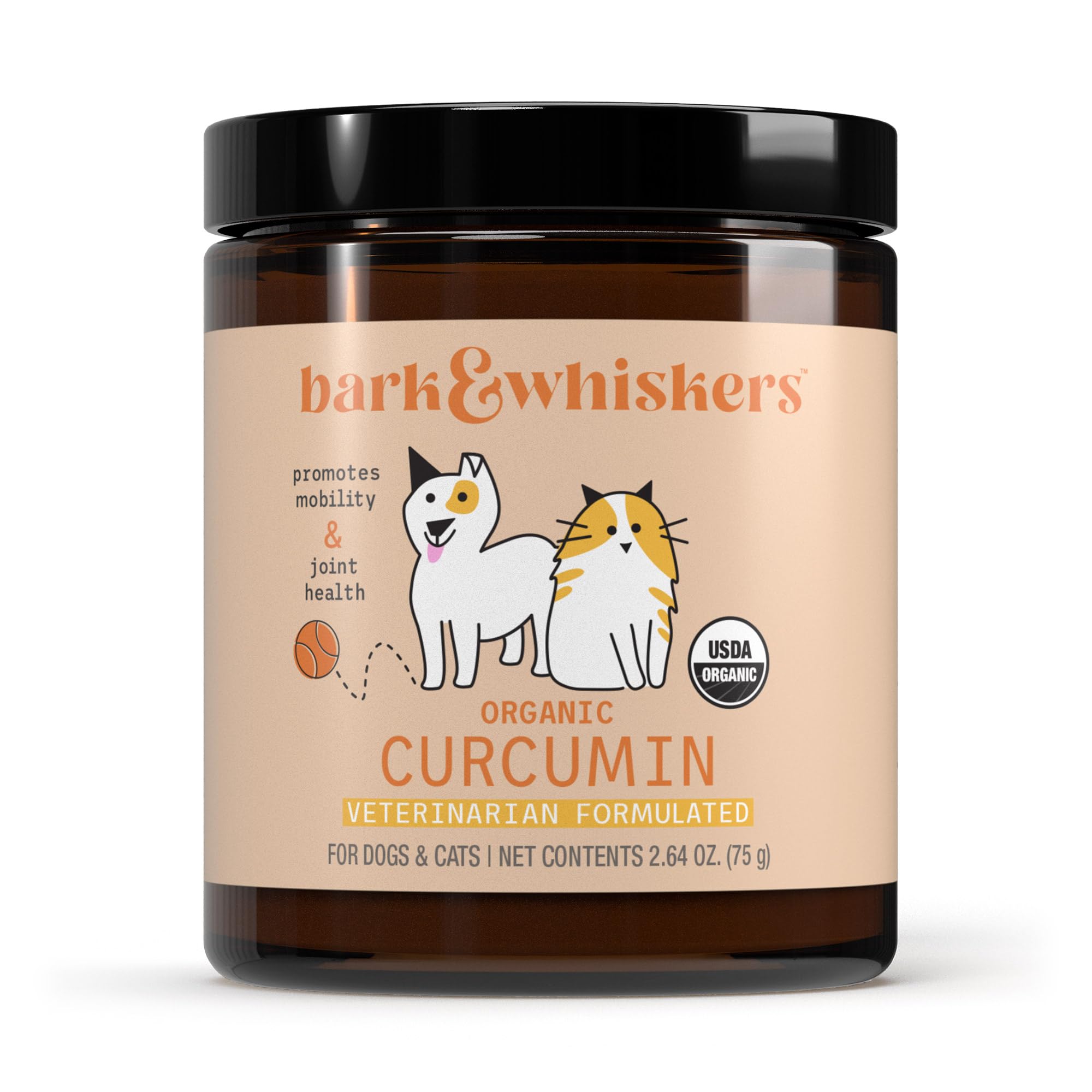 Bark & Whiskers Organic Curcumin, 2.64 Oz. (75 g), 300 Scoops, Promotes Mobility & Joint Health, Veterinarian Formulated, Non-GM