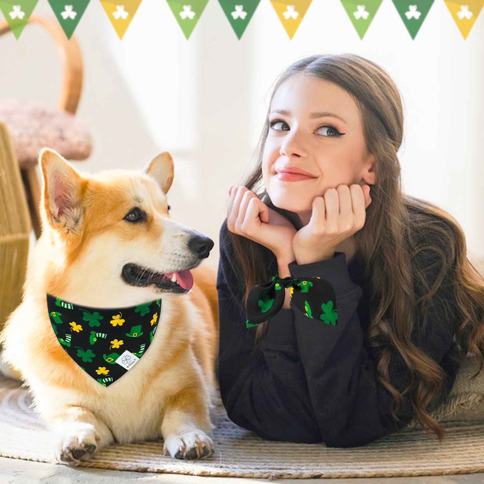 E-Clover Fall Dog Collar - Plaid Thanksgiving Dog Collar Bandana & Matching Scrunchie Adjustable Dog Collars For Xs Small Dogs P