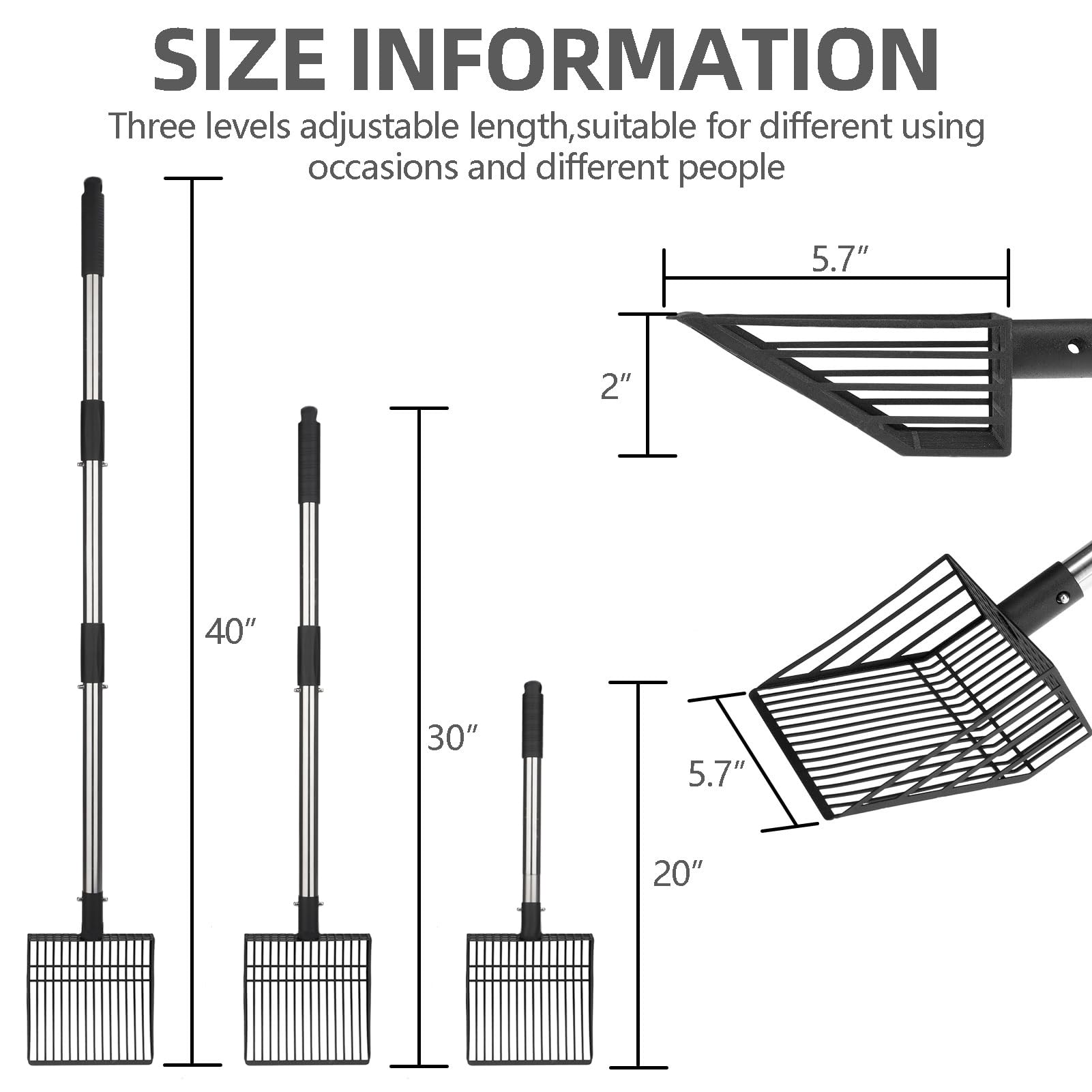 Pupteck Fast Sifting Cat Litter Scoop - Long Handle Metal Scooper With Deep Shovel, Heavy Duty & Non-Stick Cat Litter Sifter