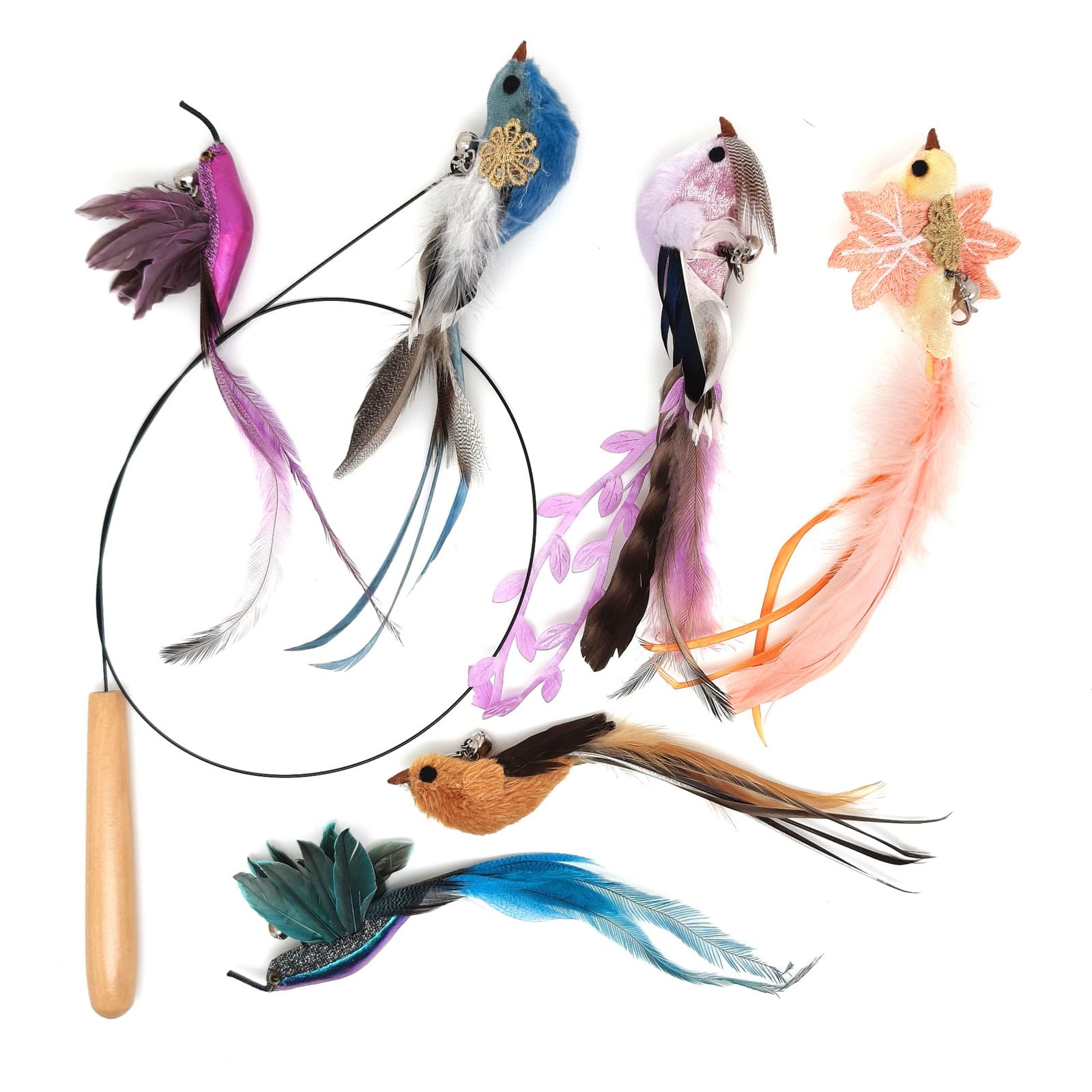 Miwoowim Interactive Cat Toys For Indoor Cats - 35'' Steel Wire And 6Pcs Feather Bird Refills,Teaser Toy,Cat Wand Toy,Feathers &