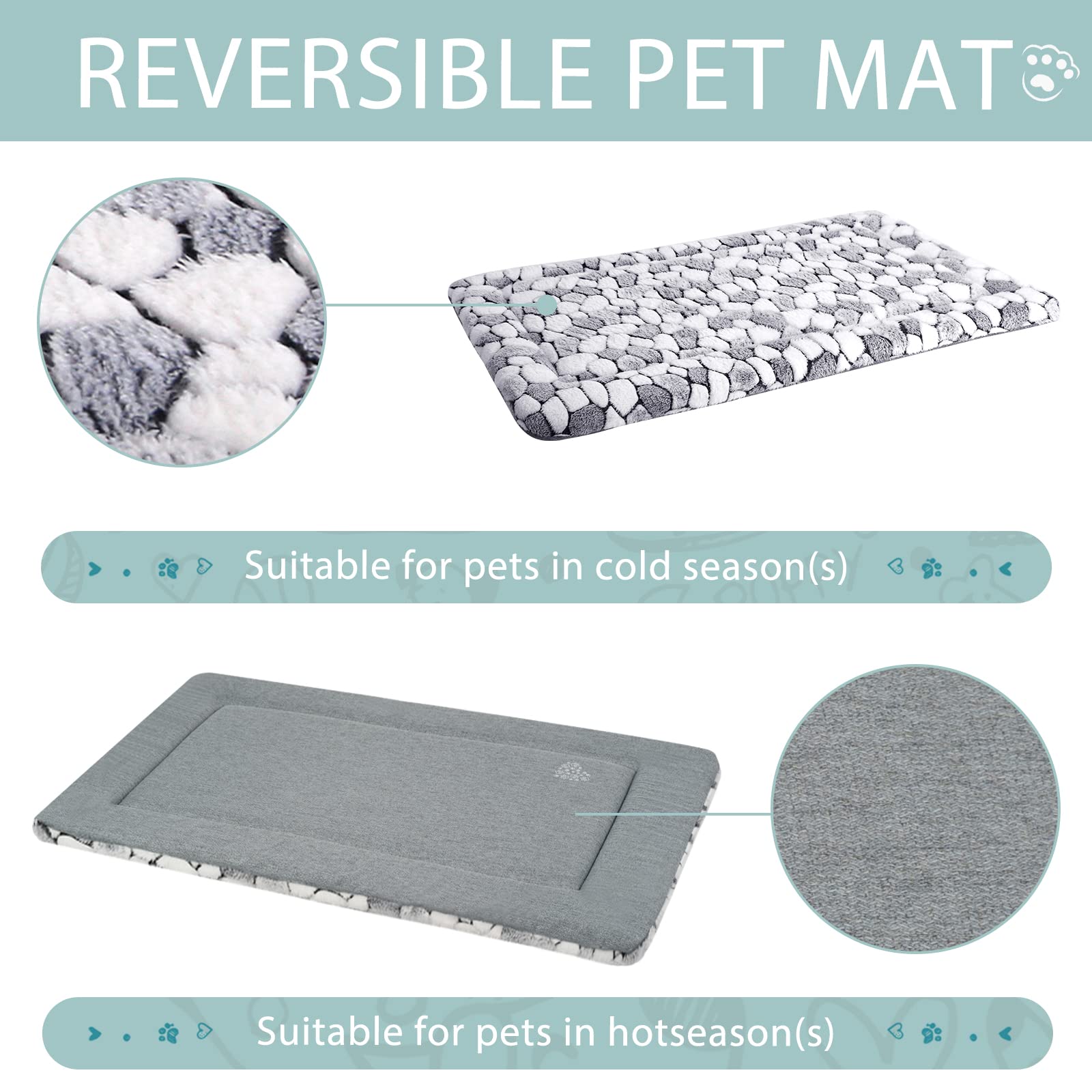 Vankean Dog Crate Pad Bed Mat Reversible (Warm & Cool), Soft Pet Sleeping Mat Dog Bed For Crate Suitable For Small To Xx-Large D