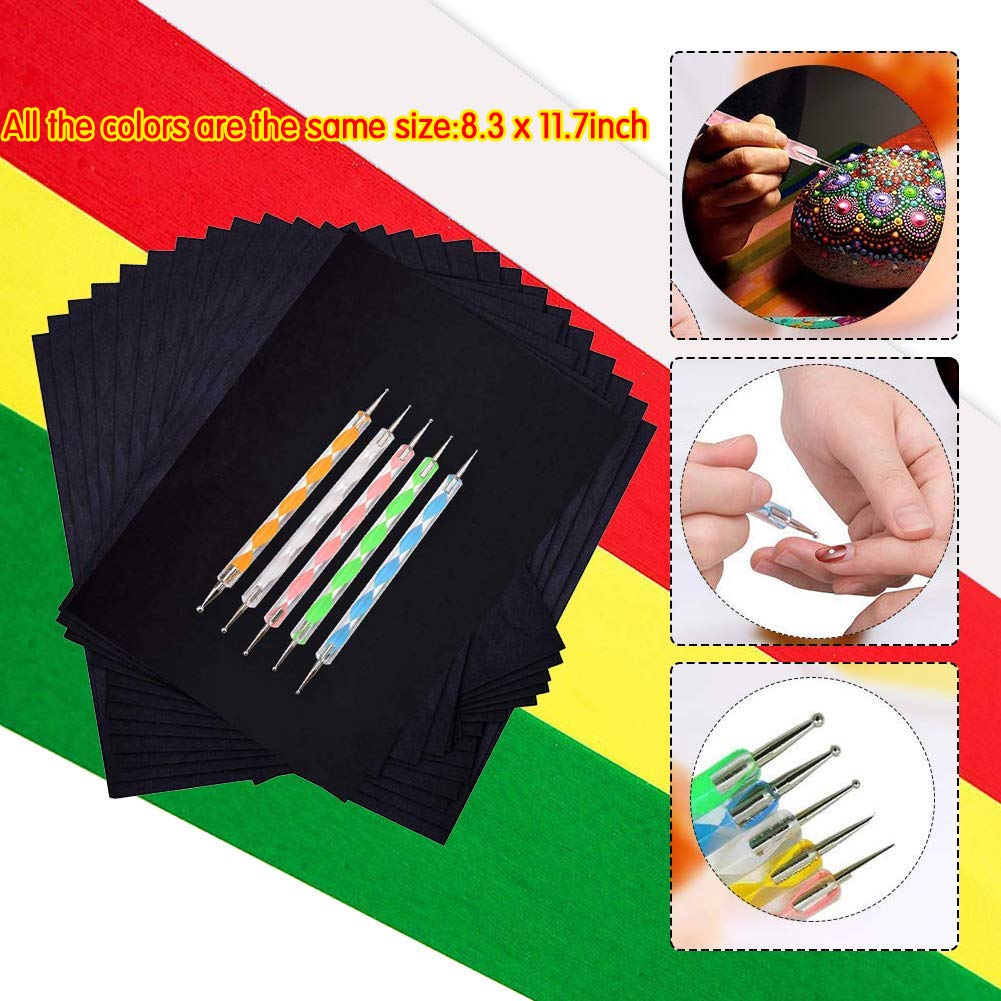 100 Sheets Carbon Transfer Paper,Tracing Paper Carbon Graphite Copy Paper With 5 Pieces Embossing Styluses Stylus Dotting Tools