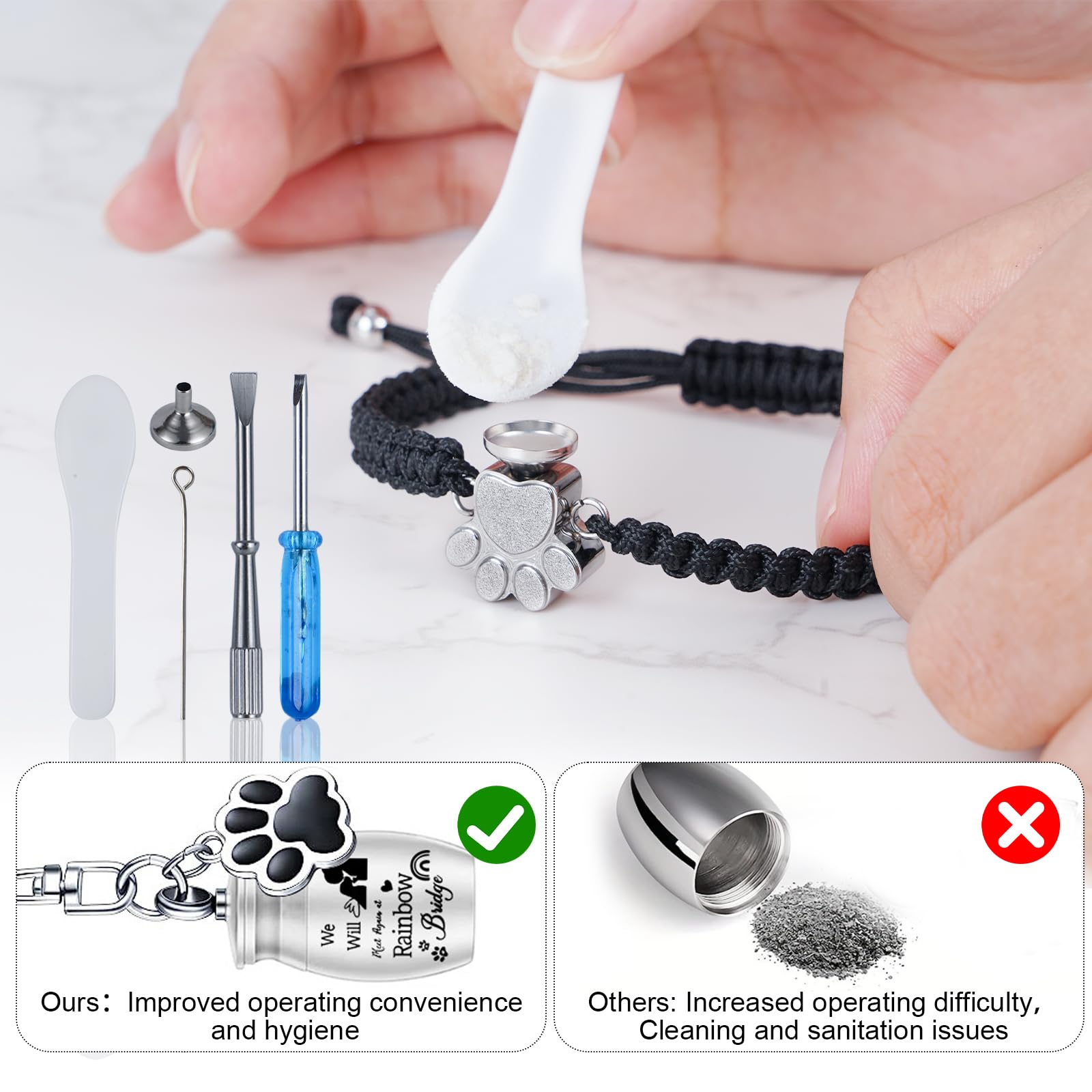 Faculx 3-Piece Cremation Jewelry Set For Ashes - Heart Urn Necklaces For Ashes, Paw Print Urn Bracelet For Ashes, Keychain - Ash