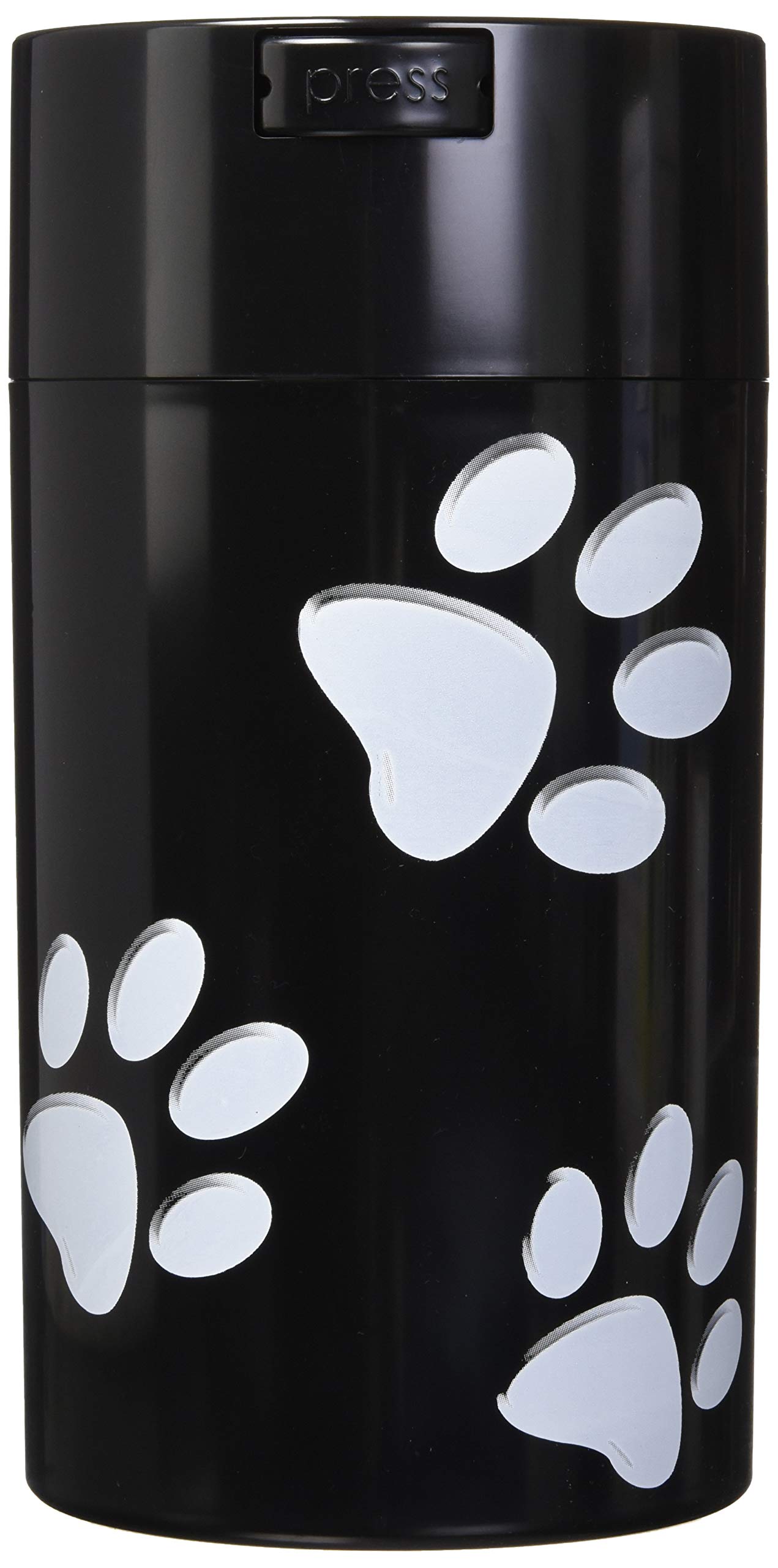 Pawvac 12 Ounce Vacuum Sealed Pet Food Storage Container; Black Cap & Body/White Paws