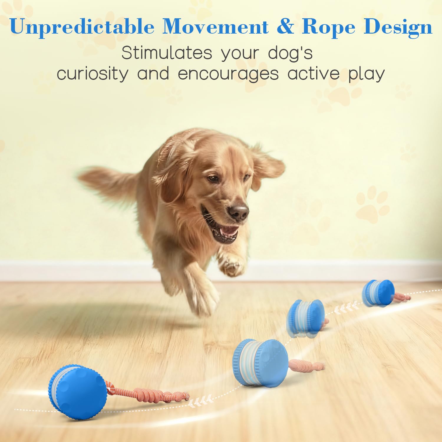 PJC Interactive Dog Toy - Automatic Electric Rolling Ball with Rope, Motion-Activated Play, Random Movement, Rechargeable, Ideal