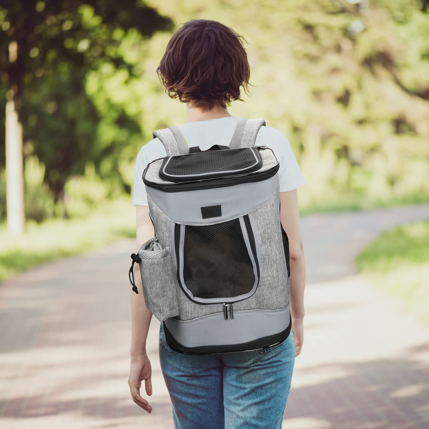 Solaris Adjustable Pet Carrier Backpack For Dogs And Cats, Puppies, Portable Cat Carrier Backpack With Bottle Pocket, Two Mesh Window For Breath