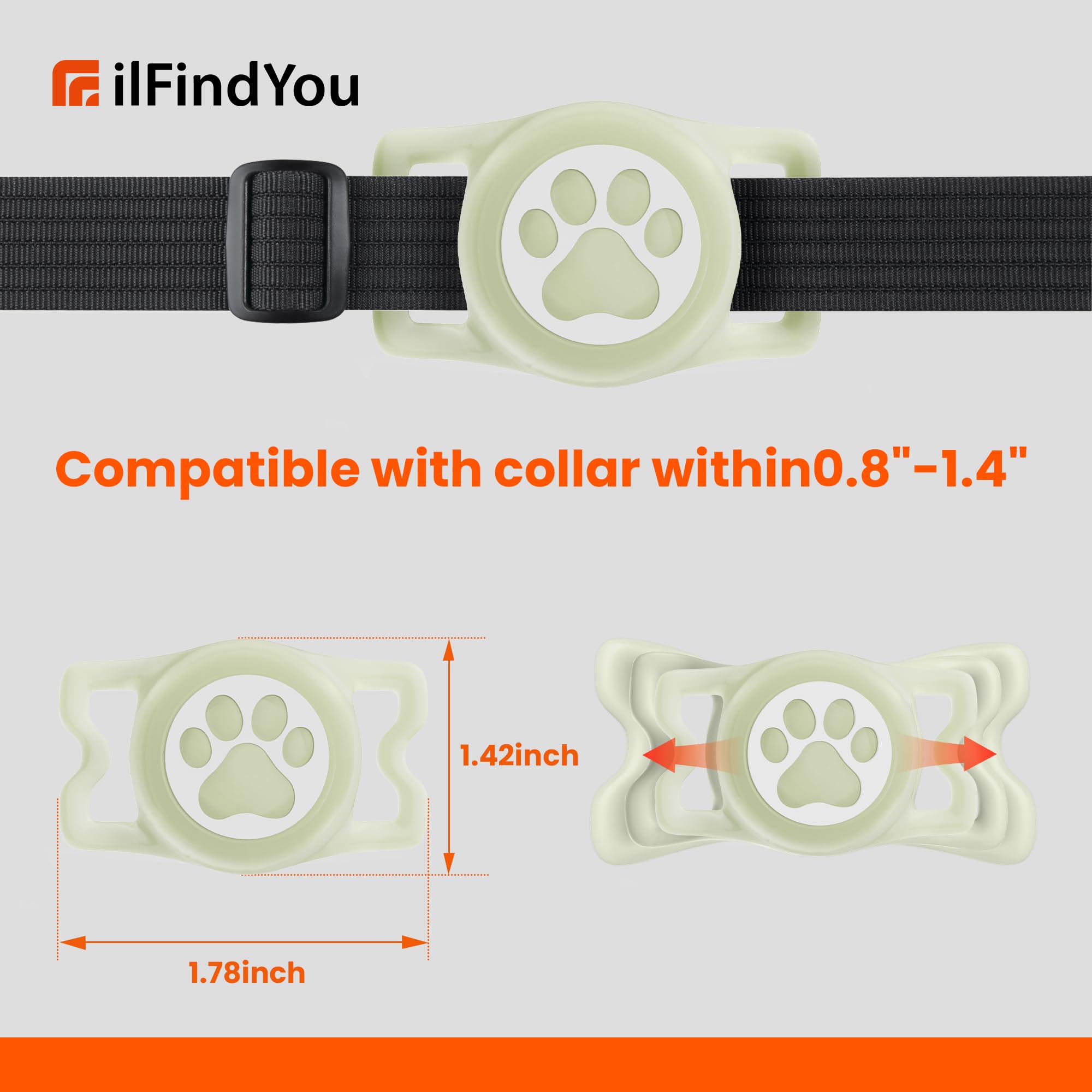 Ilfindyou Waterproof Airtag Dog Collar Holder For Apple Air Tag, Silicone Dog Airtag Holder For Dogs & Cats Collars(Luminous)