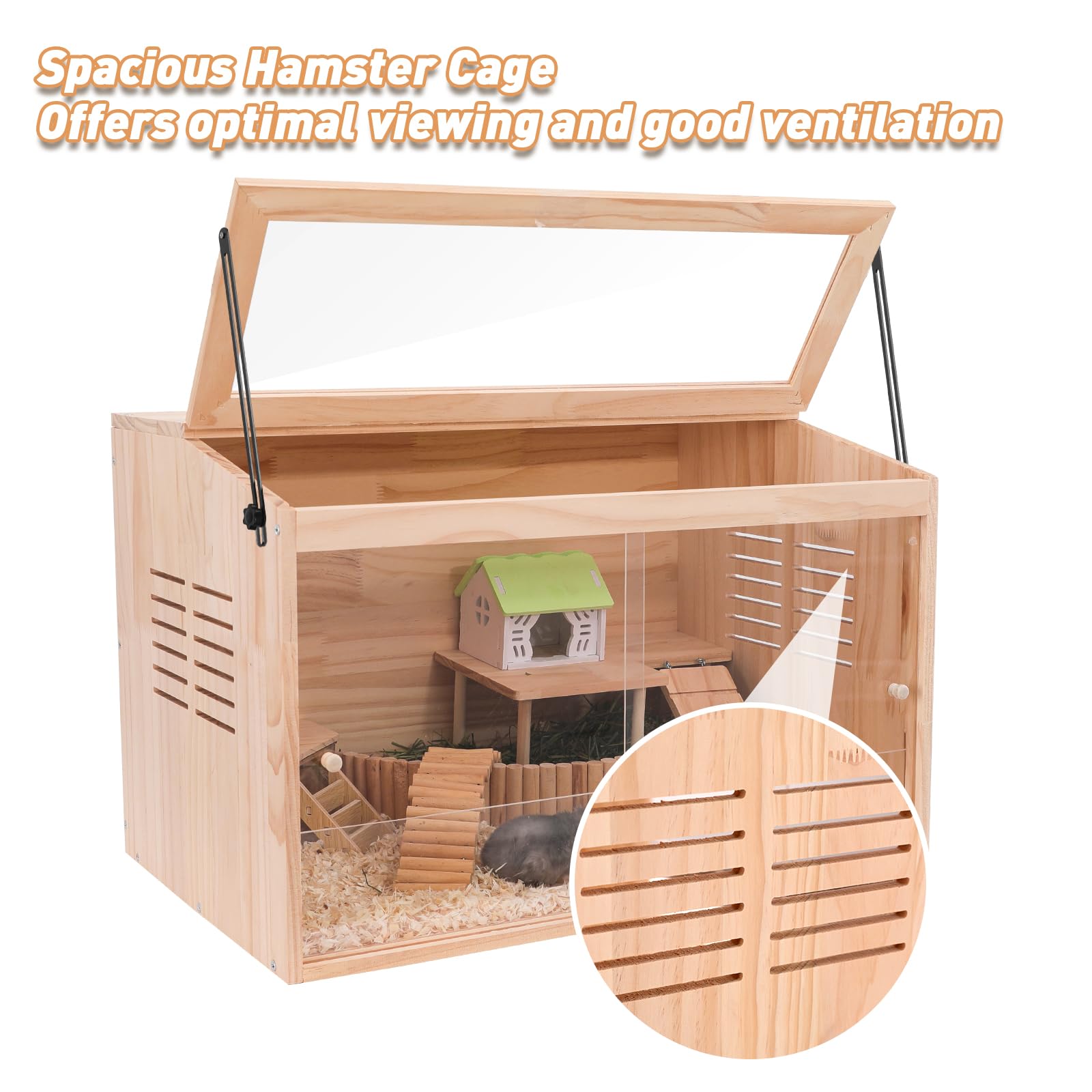 Wooden Hamster Cage,24'' Lx16 Wx16 H,Animal Cabinet For Dwarf Syrian Hamsters Degus, Hamster Habitat With Openable Top And Large
