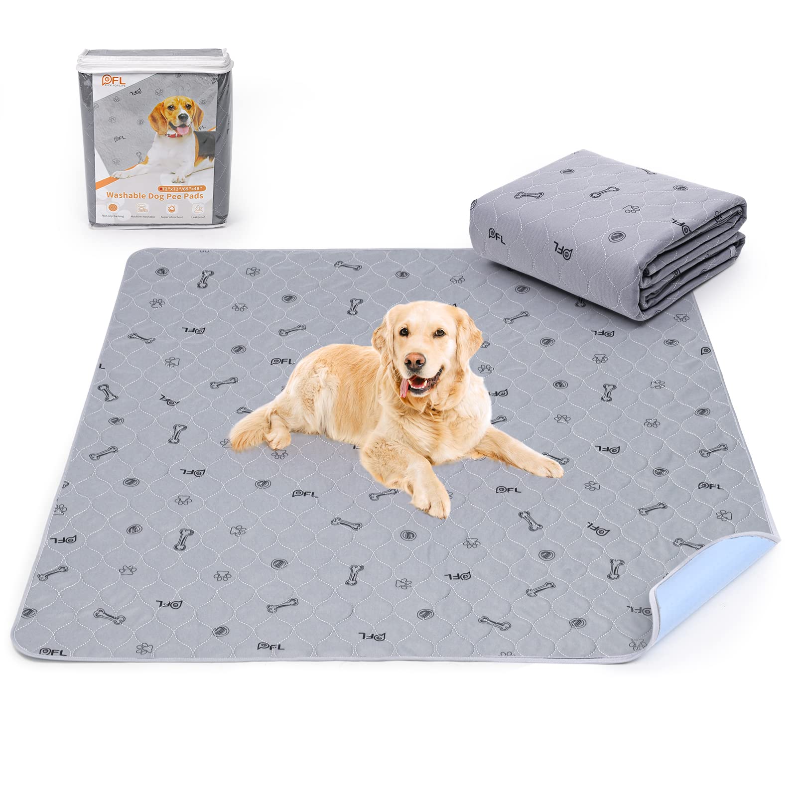 Dog Pee Pad Washable 65X48 Large, Fast Absorption Reusable Puppy Pads, Waterproof Pet Training Pads,Non-Slip Bone Print Whelping