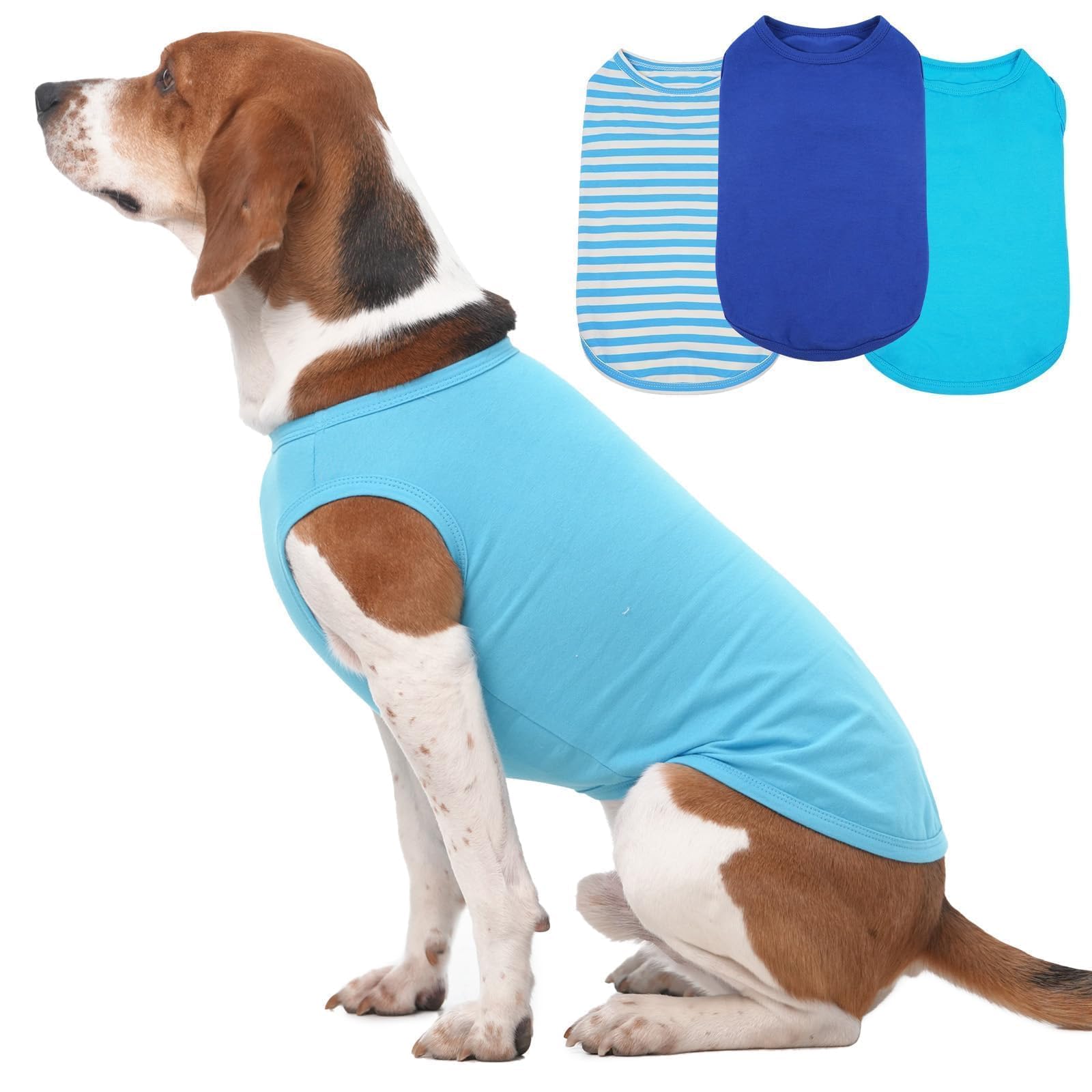 3 Pack Blue Striped Xl Dog Tshirt,Lightweight Sleeveless For Medium Dogs Boy,Summer Hot Weather Breathable Shirts For Outdoor Su
