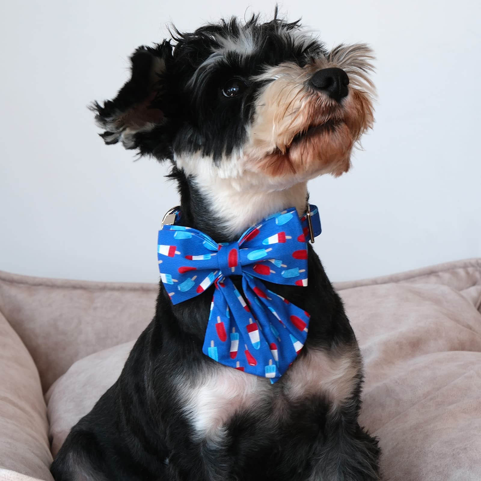 Lionet Paws Patriotic Dog Collar With Sailor Bow, 4Th Of July, Soft And Comfortable Adjustable Summer Popsicle Collar For Large