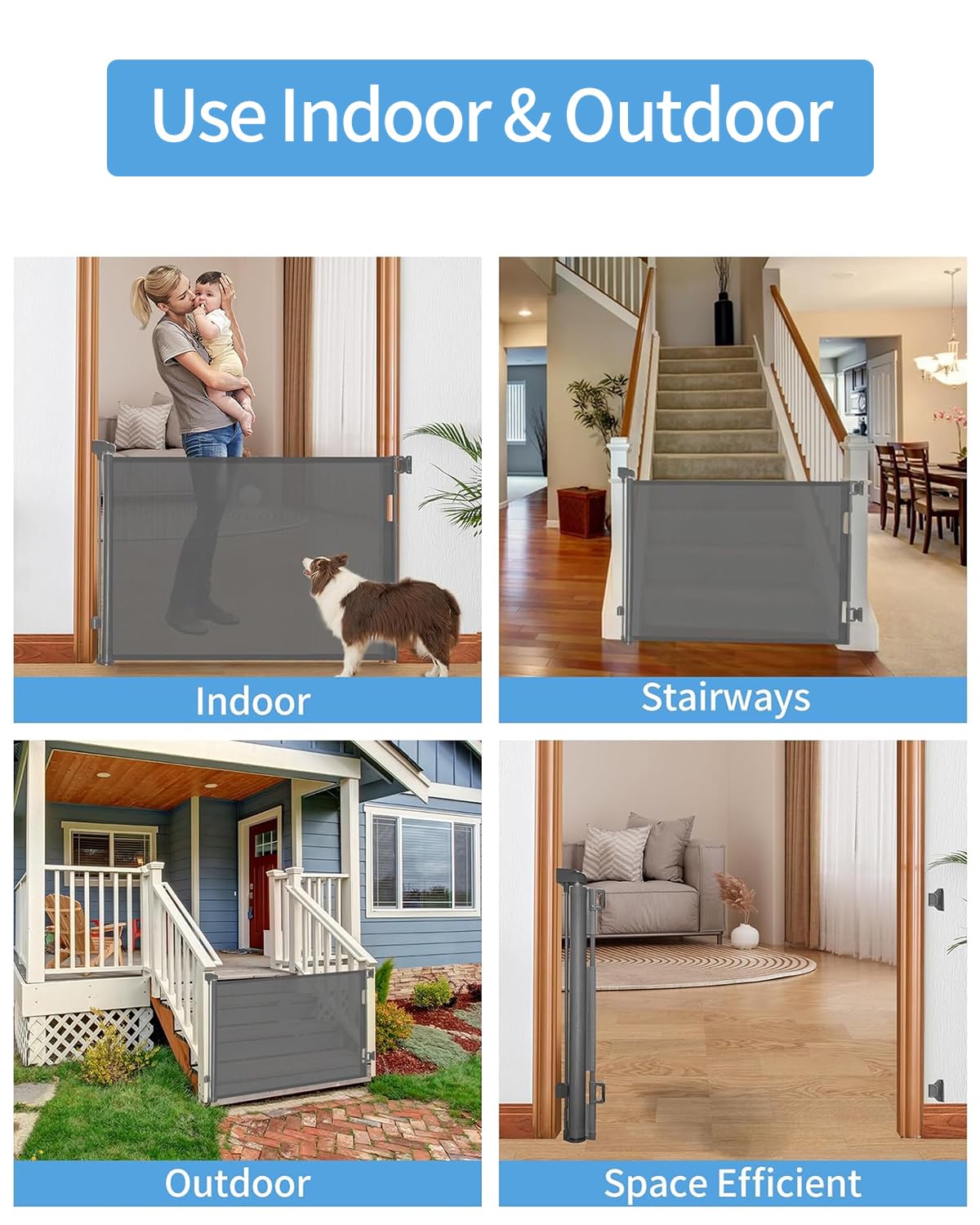 Veraste 2 Pack Retractable Baby Gate,Mesh Baby Gate Or Mesh Dog Gate,33' Tall,Extends Up To 55' Wide,Child Safety Gate For Doorways, Stairs, Hallways, Indoor/Outdoor(White,33'X56'