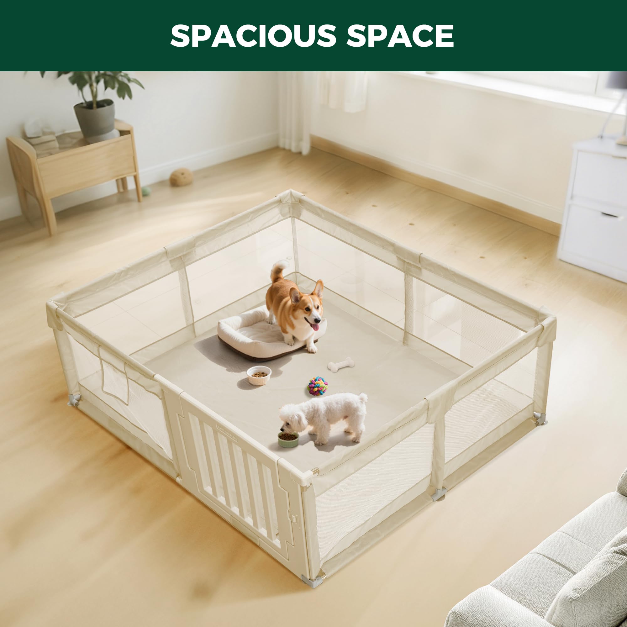 Fxw Dog Playpen With Door, 71X59X24 Inch Spacious Safe Play Area, Non-Slip Design Dog Pen Indoor With Bottom For Puppies, Small