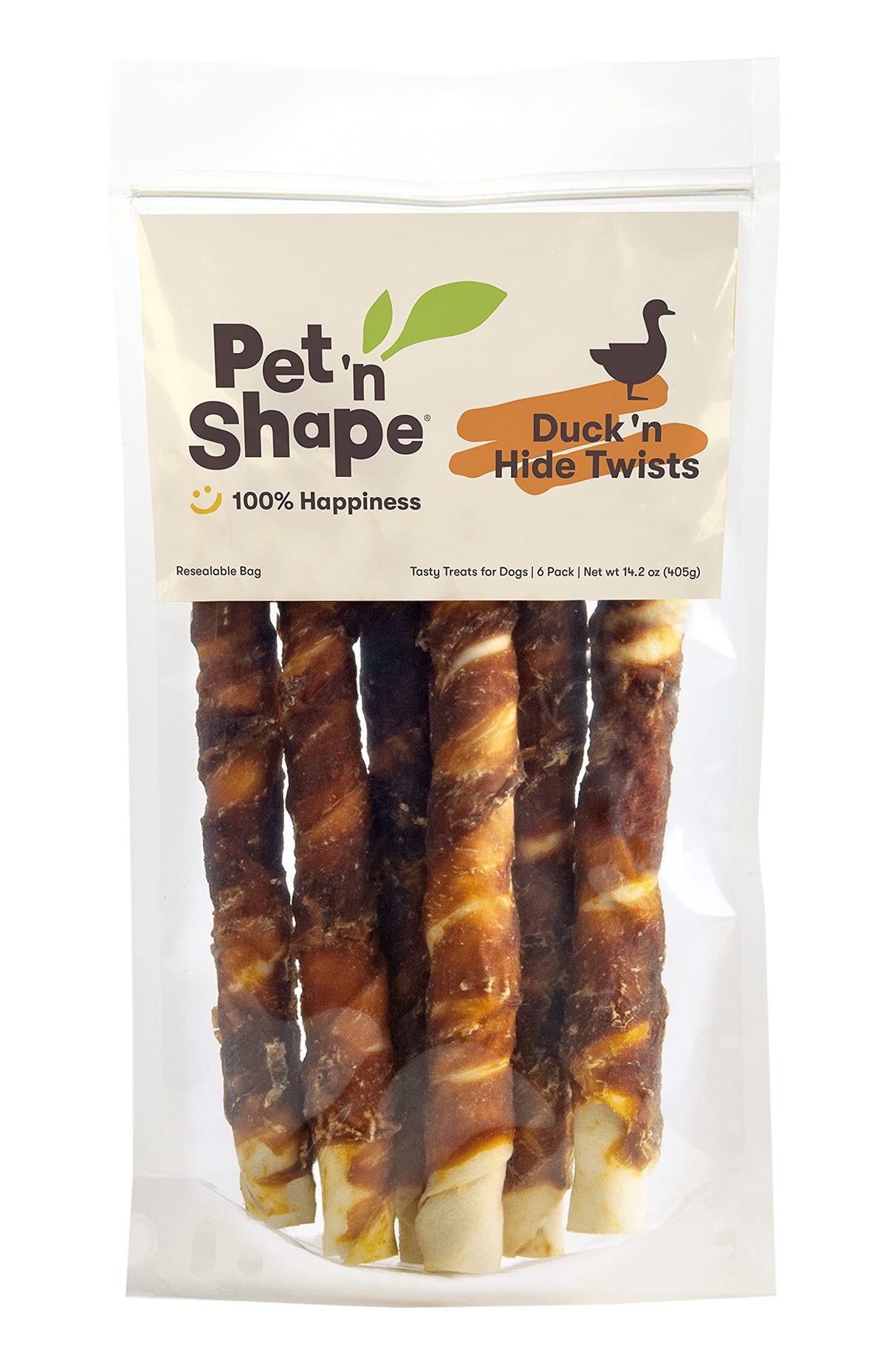 Pet 'N Shape Duck 'N Hide Twist - Duck Wrapped Rawhide Natural Dog Treats, Large, 6 Count