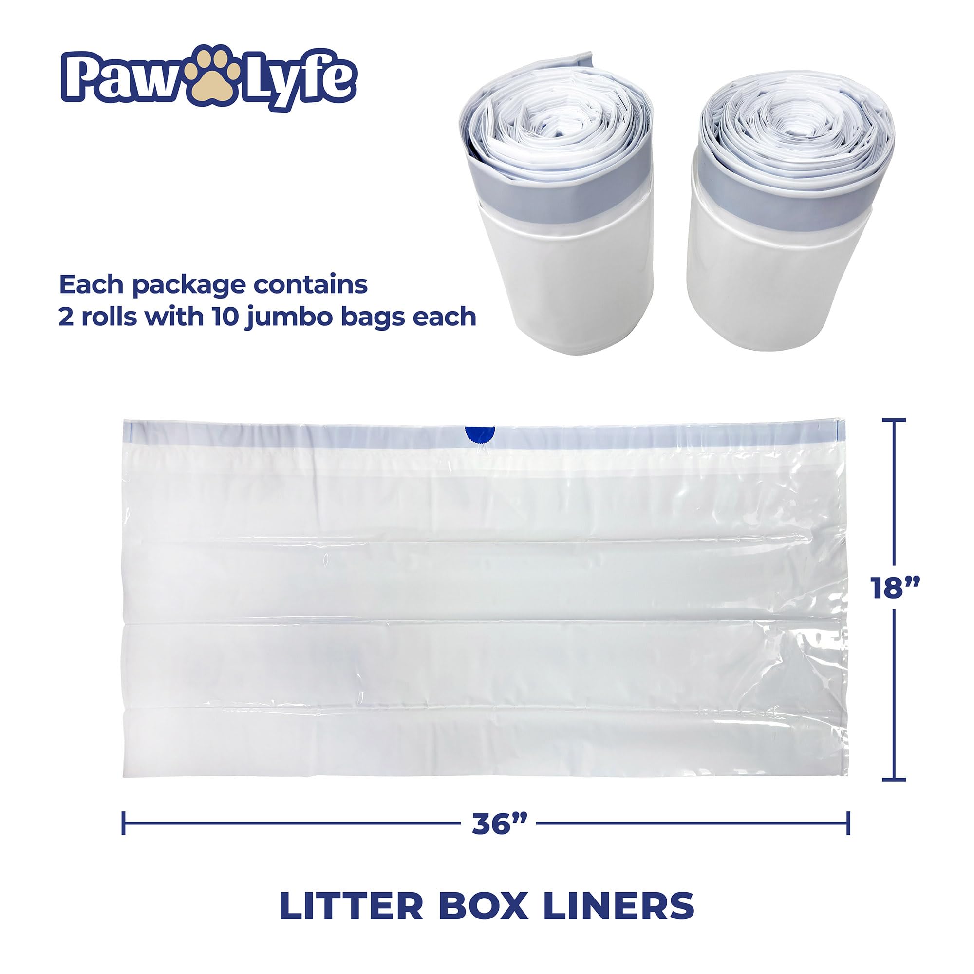 PawLyfe Jumbo Cat Litter Box Liners - 4MIL Extra Thick Heavy Duty Drawstring Kitty Litter Bags - Scratch and Tear-Resistant XL C