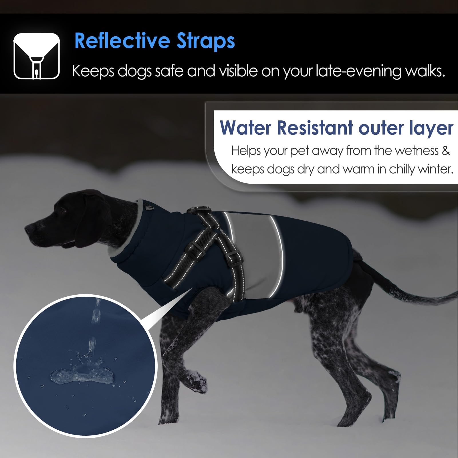 Aofitee Dog Winter Coat - Built-In Harness, Reflective Waterproof Puffer Jacket, Warm Fleece Windproof Sweater For Large Dogs, B