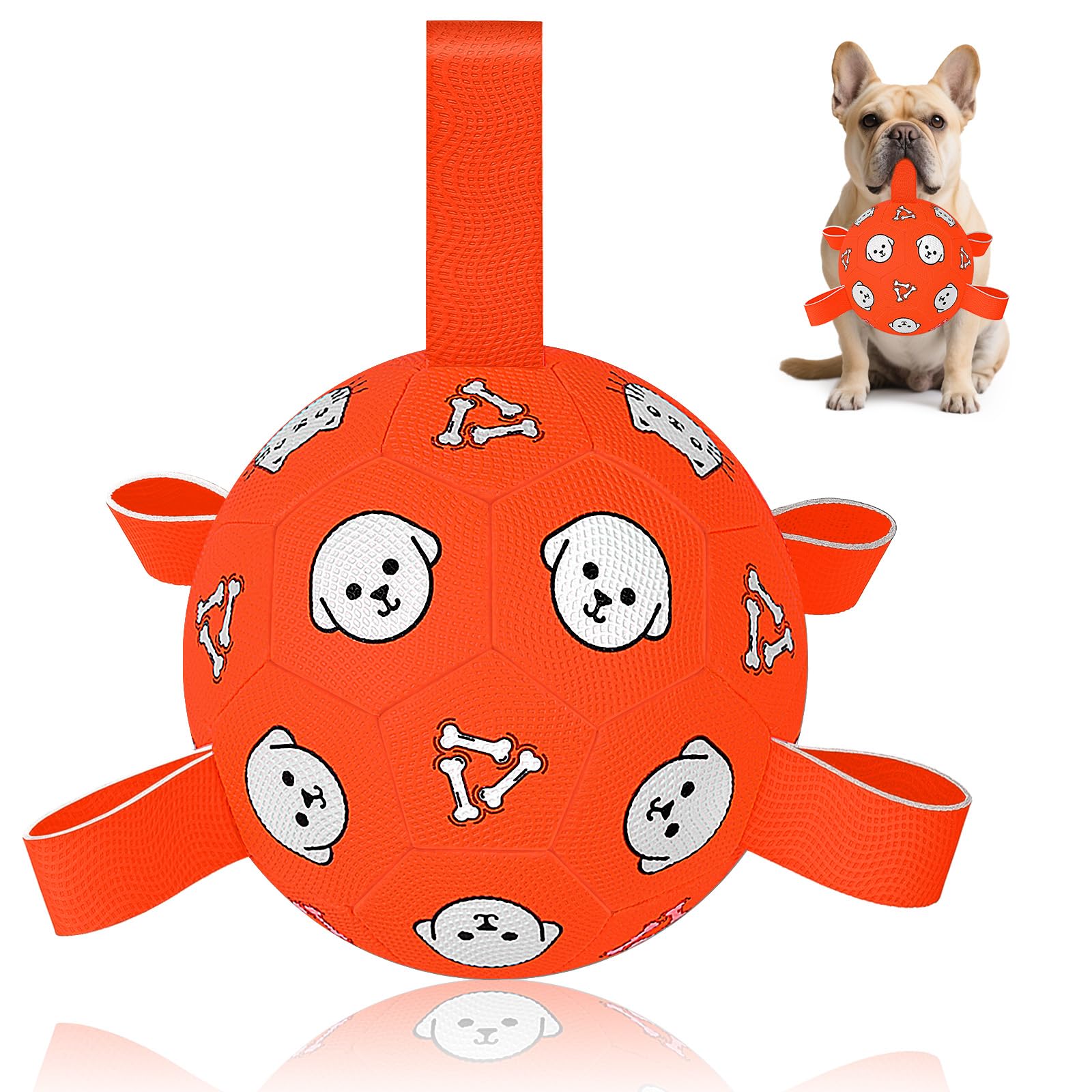 WYNTRIUM Dog Soccer Ball, Durable Dog Soccer Ball with Straps, Outdoor Puppy Toys for Small Medium Dogs, 6 Inch