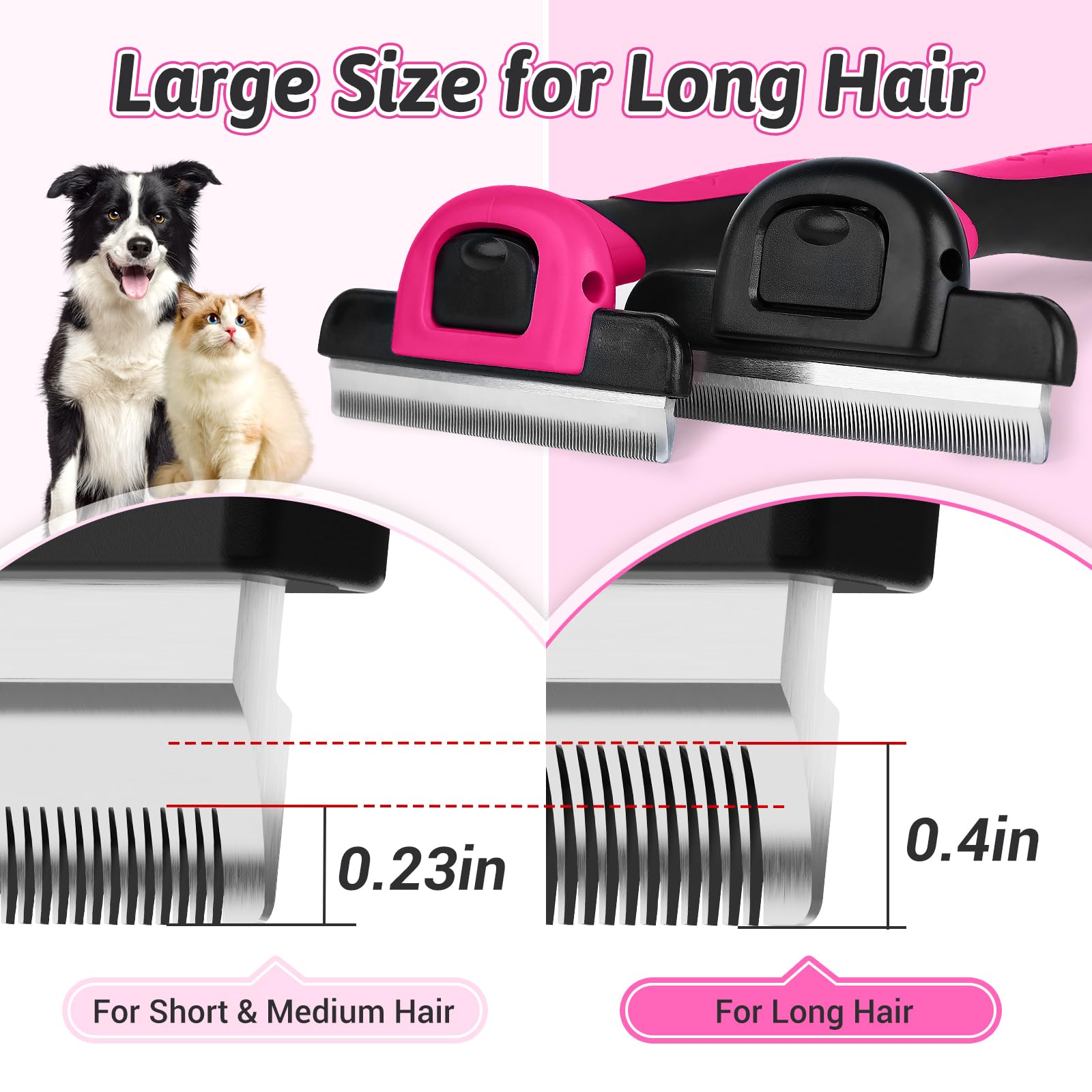 Miu Color Long Hair Pet Grooming Brush, Deshedding Tool For Medium And Large Dogs & Cats, Effectively Reduces Shedding By Up To 95% For Pet Hair, Pink