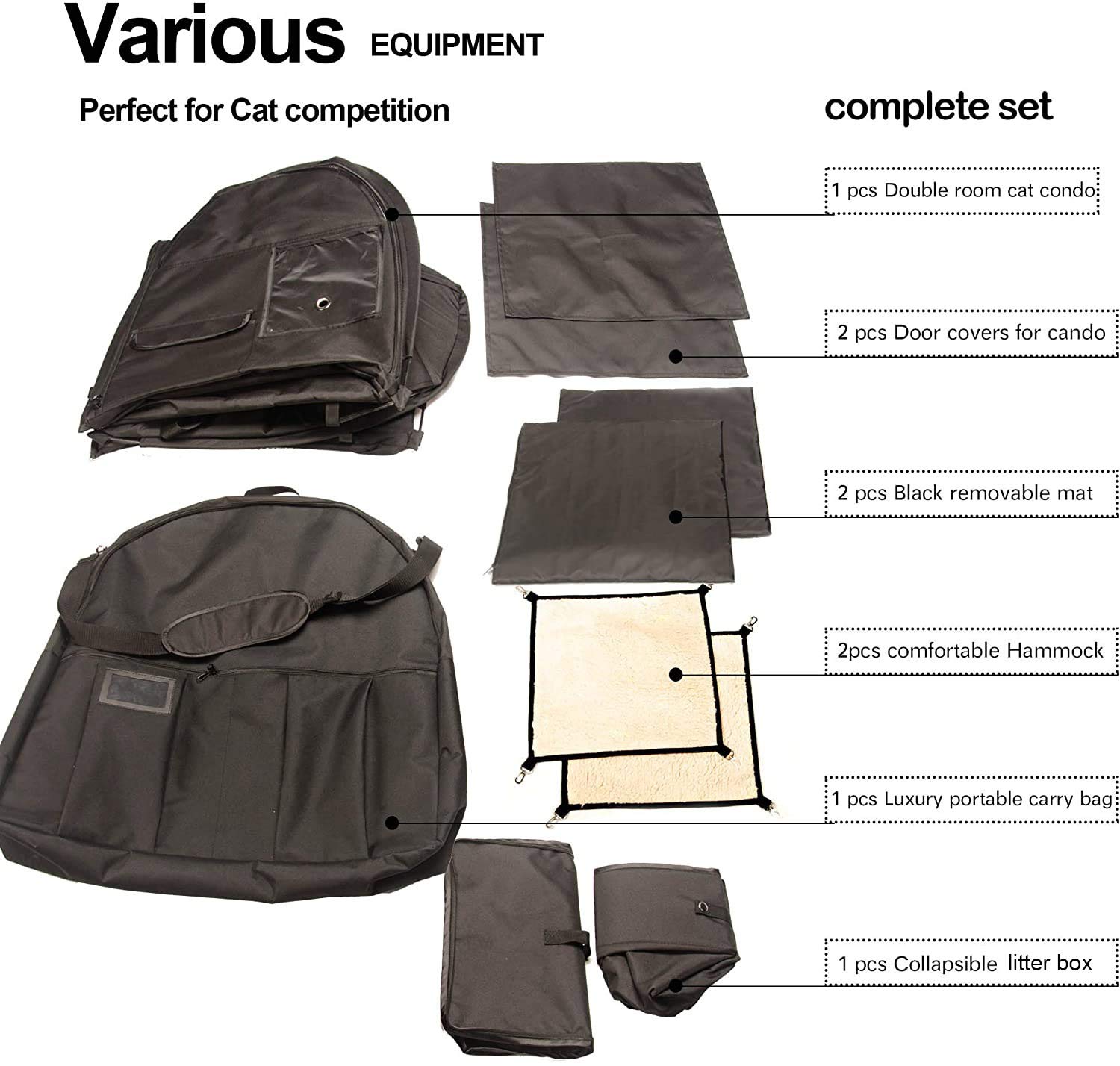 Mispace Portable Twin Compartment Show House Cat Cage Condo,Comfy Puppy Home Dog Travel Crate with Carry Bag/2 Hammocks/Mats & C