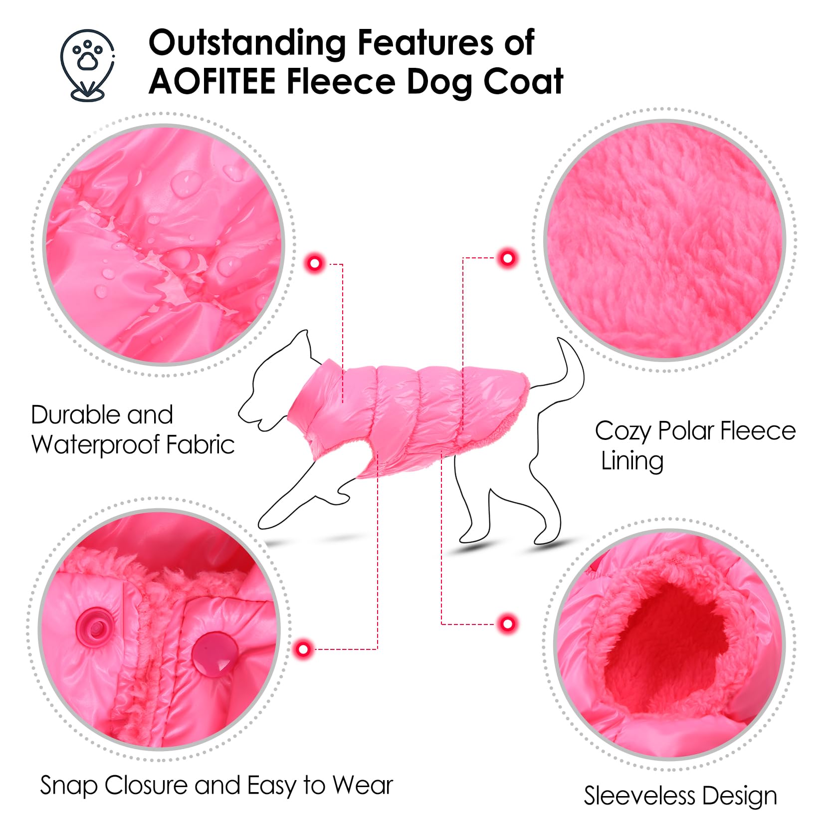 AOFITEE Waterproof Dog Coat, Winter Jacket for Small Dogs, Fleece Snowsuit, Warm Puffer Jacket, Cozy Pet Winter Vest, Cold Weath