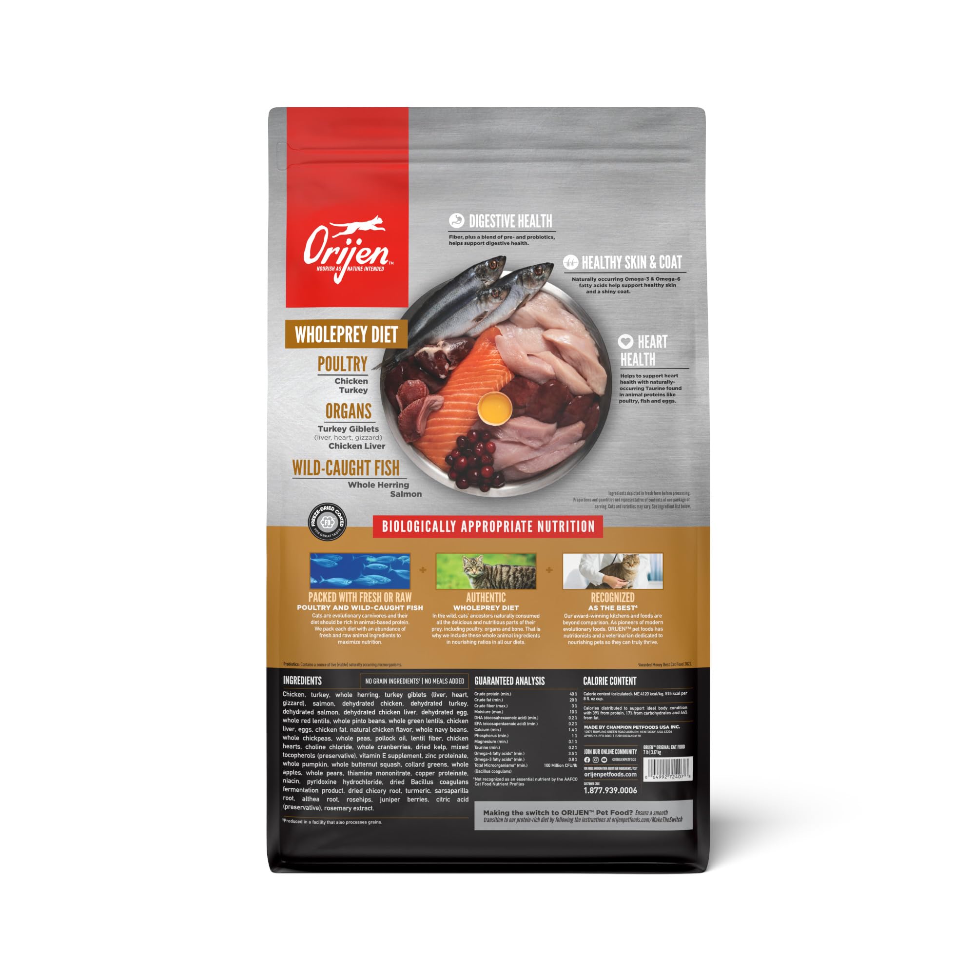 ORIJEN Grain Free High Protein Premium Dry Cat Food Original Recipe 7lb Bag
