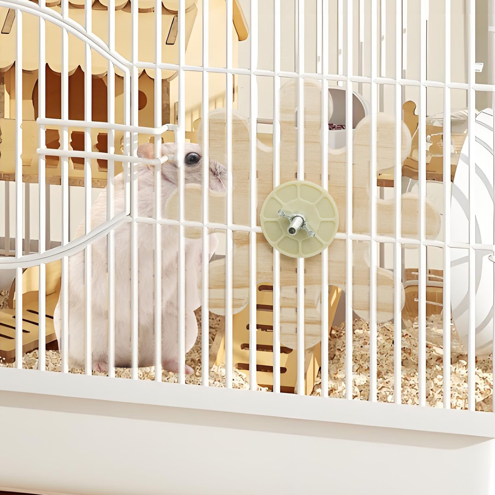 Hingtai Chinchilla Chew Toys, Natural Wooden Teeth Grinding Guinea Pig Toys For Cage Snowflake- Shaped Rotating Hamster Chew Toy