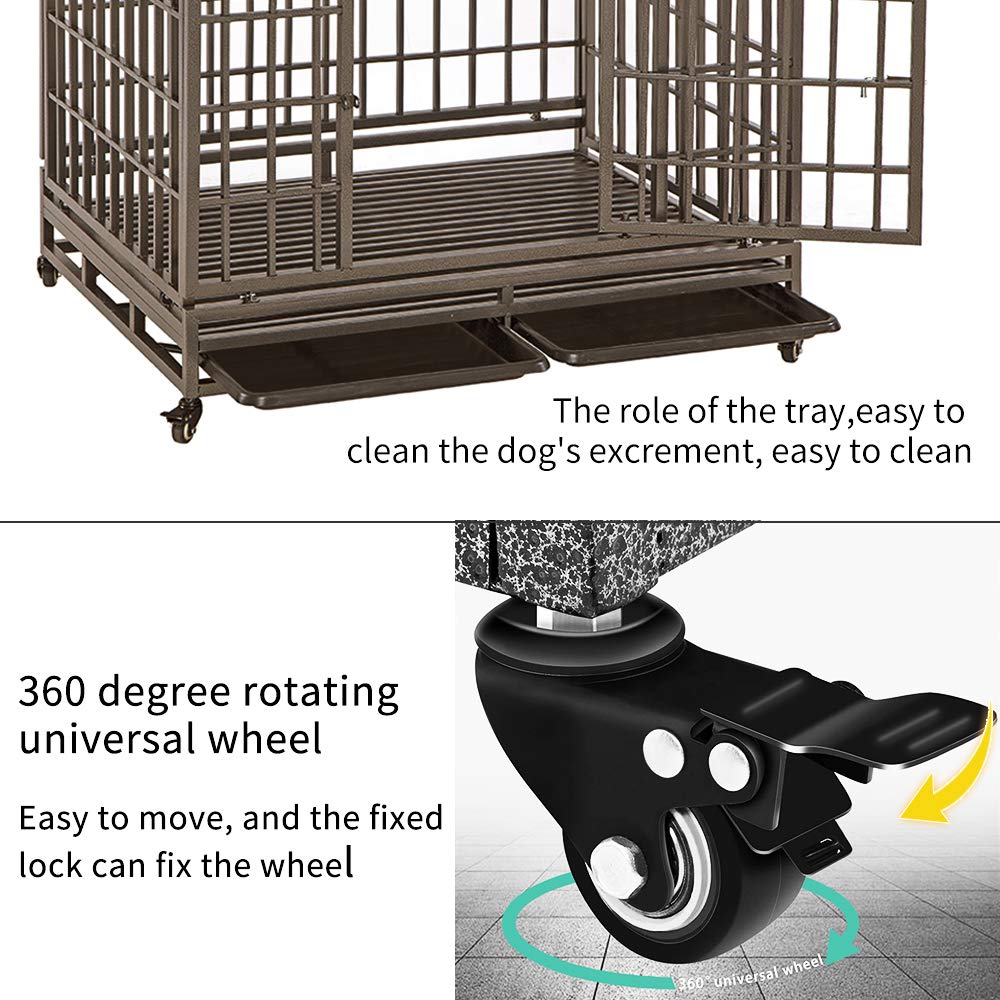 Smonter Heavy Duty Dog Crate Strong Metal Pet Kennel Playpen With Two Prevent Escape Locks Large Dogs Cage With Wheels (Strength