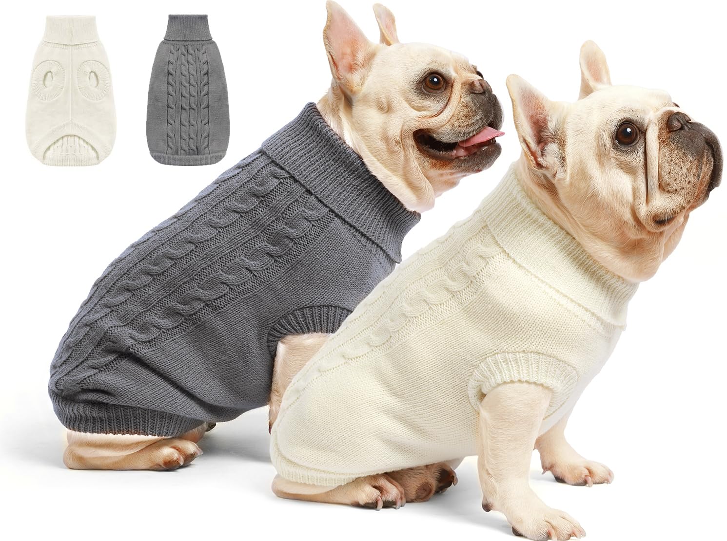 Roseelk 2 Pack Dog Sweaters For Small Dogs - Puppy Medium Warm Clothes In Winter, Turtleneck Pullover Design For Boy Girl Pet, Doggie, Cat, Kitten Chihuahua Bulldog Pug Beagles (Xs, Grey, Beige)