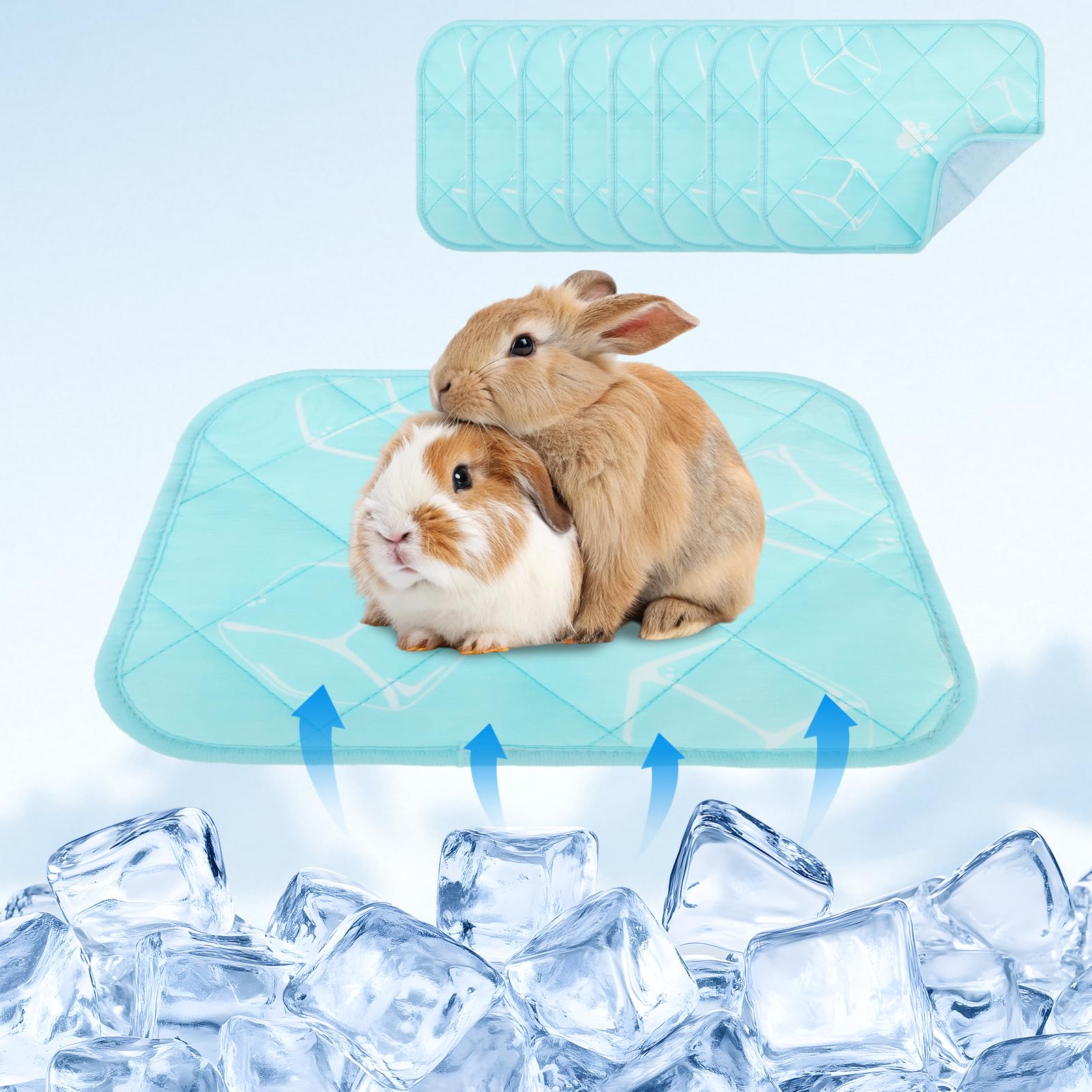 Homimp Summer Cooling Mat for Small Animals, 8PCS Guinea Pig Cage Liner Hamster Pee Pad, Washable Rabbit Cool Pad, Breathable Be