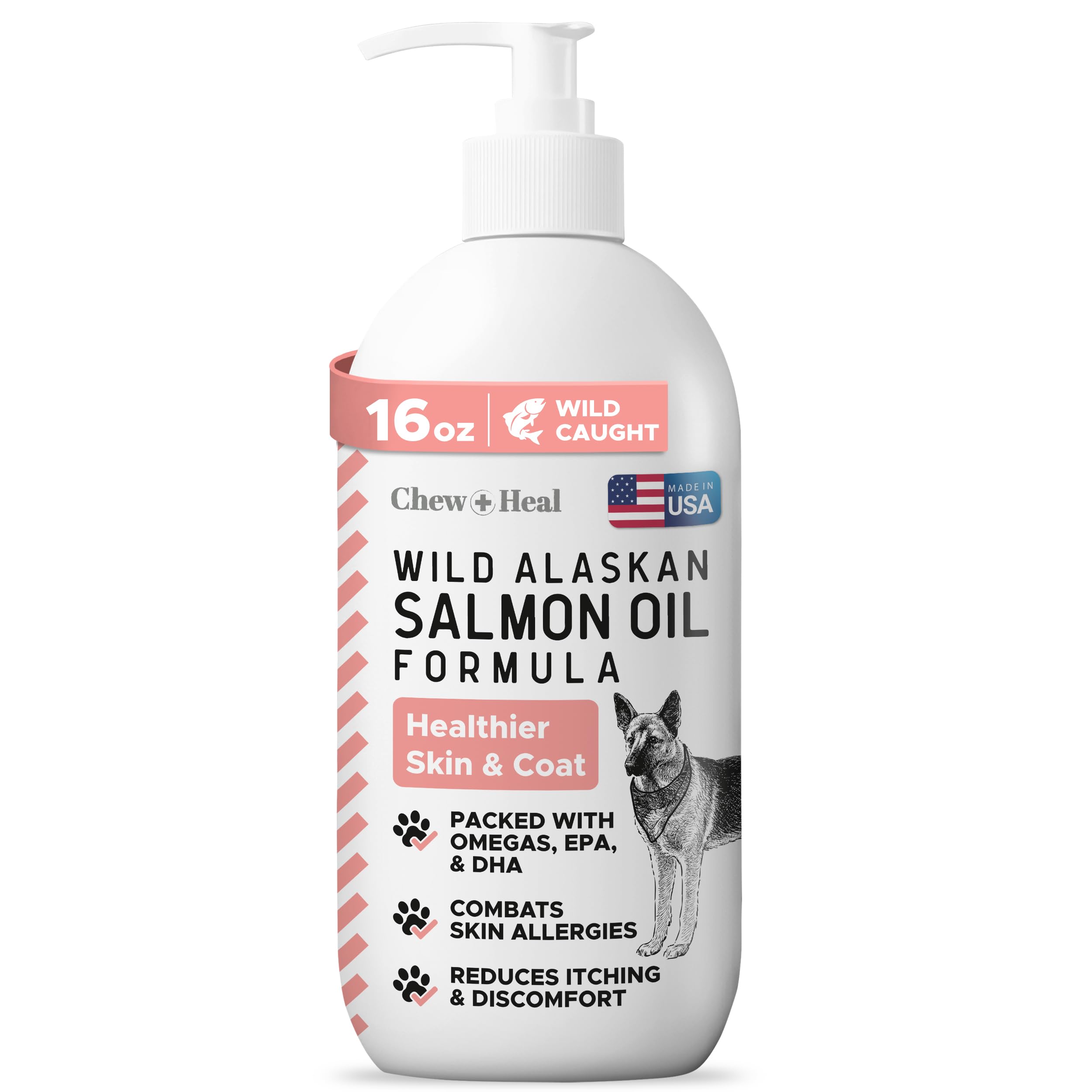 Wild Alaskan Salmon Fish Oil for Dogs - 16 oz. of Fish Oil Formula - Pump Cap Bottle - Contains Omega-3 and 6, Vitamin D, EPA, a