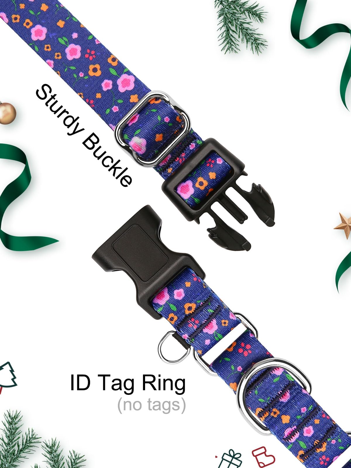 Joocpup Martingale Dog Collar With Tag Ring - Adjustable Soft Nylon No-Slip Design For Small, Medium & Large Dogs, Blue Flower S