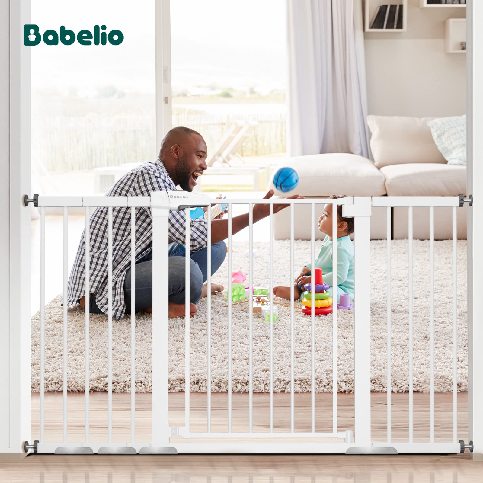BABELIO 29-55 Inch Extra Wide Baby/Dog Gate, PressGuard P7, Metal Auto Close, Pressure Mounted Pet Door for Doorways, NO Need To