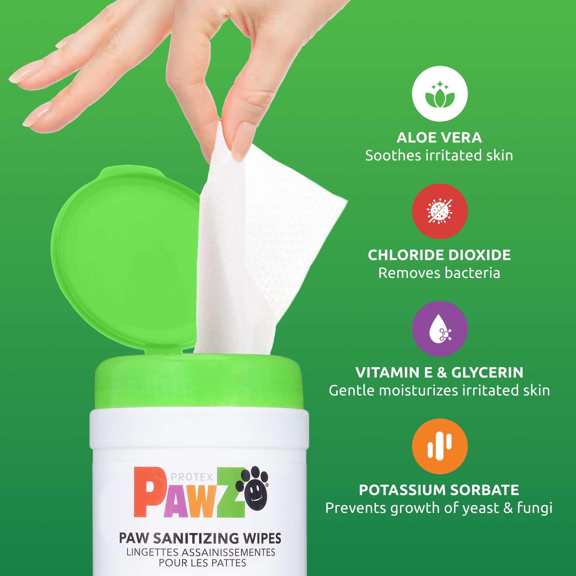 Protex Pawz Sanipaw Odor Eliminating Dog Paw Wipes (120 Wipes) Cleansing Dog Grooming Wipes, Simple & Safe Lickable Ingredients